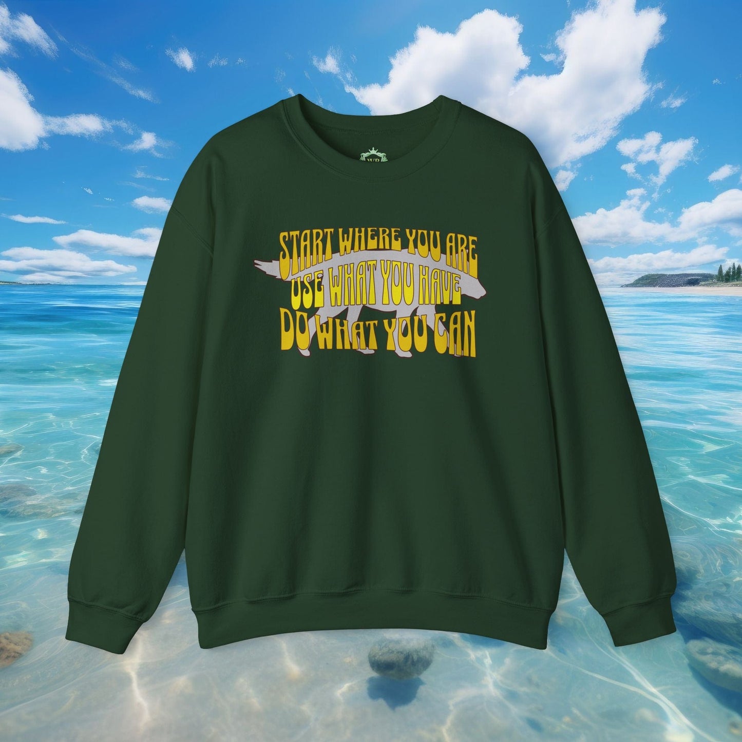 Printify Sweatshirt Forest Green / S Inspirational Quote Sweatshirt - Start Where You Are | Unisex Heavy Blend Crewneck