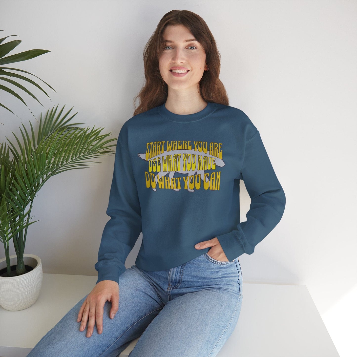 Printify Sweatshirt Inspirational Quote Sweatshirt - Start Where You Are | Unisex Heavy Blend Crewneck