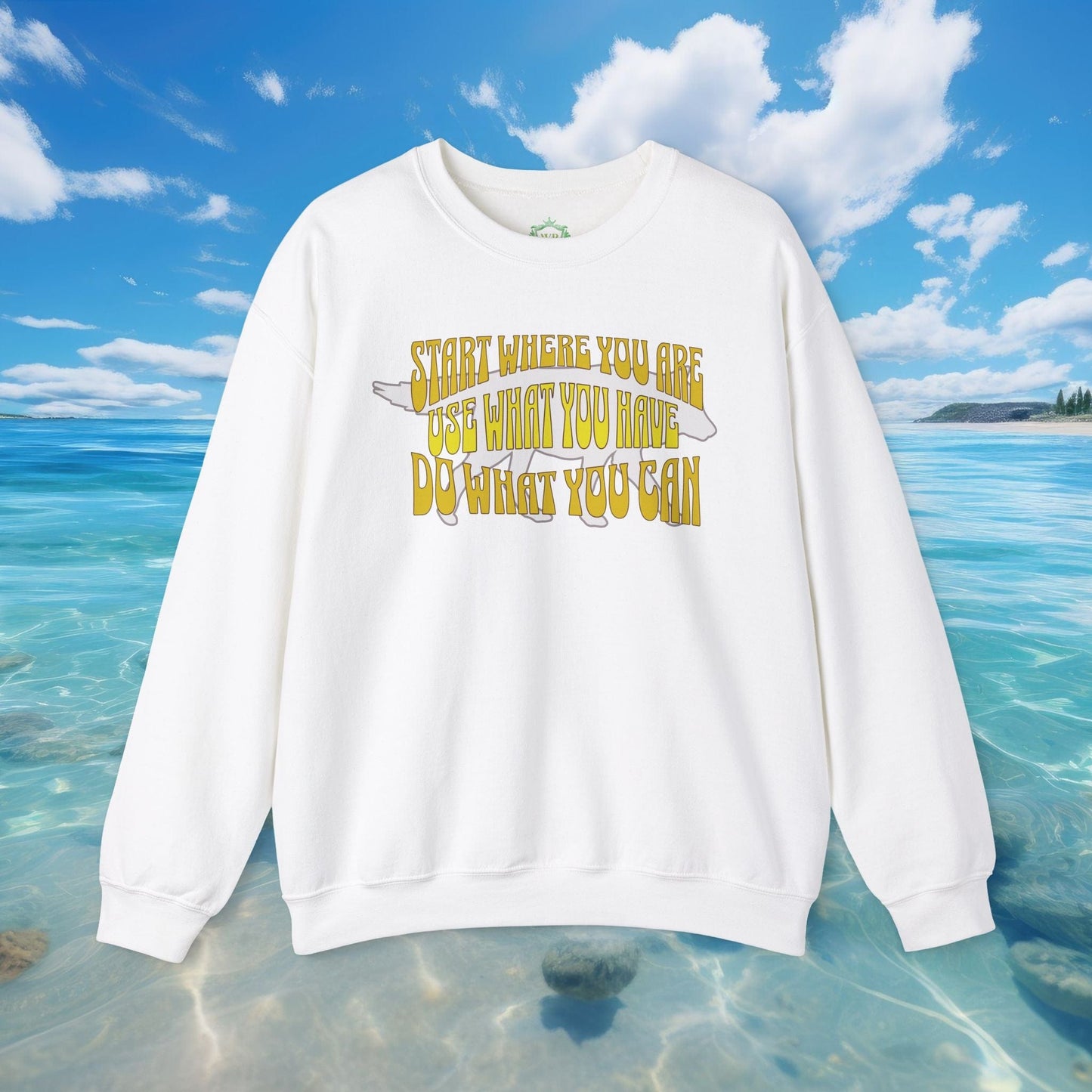 Printify Sweatshirt White / S Inspirational Quote Sweatshirt - Start Where You Are | Unisex Heavy Blend Crewneck