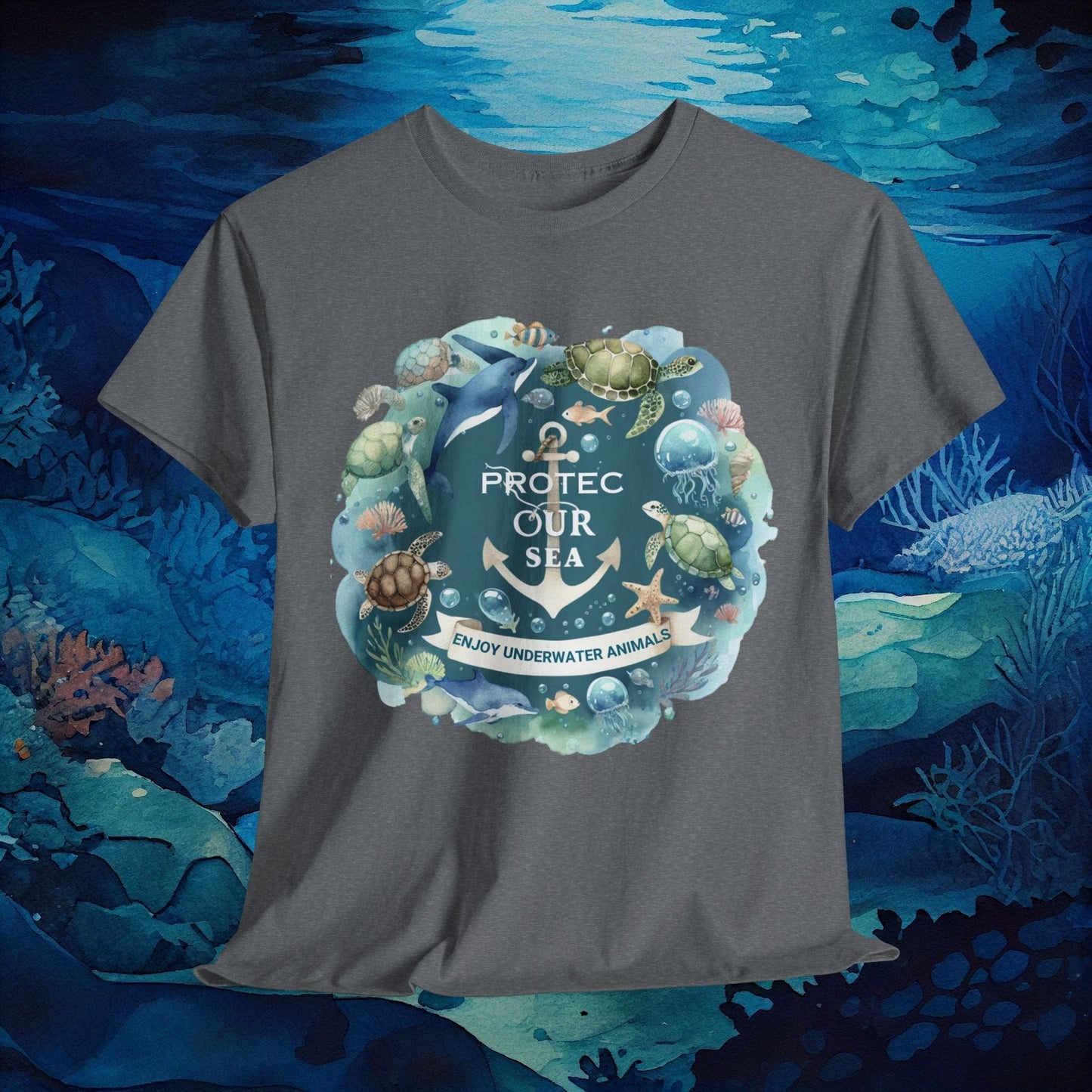 Printify T-Shirt Graphite Heather / S Protect Our Sea Tee | Ocean Conservation T-Shirt | Eco-Friendly Shirt | Marine Life Top