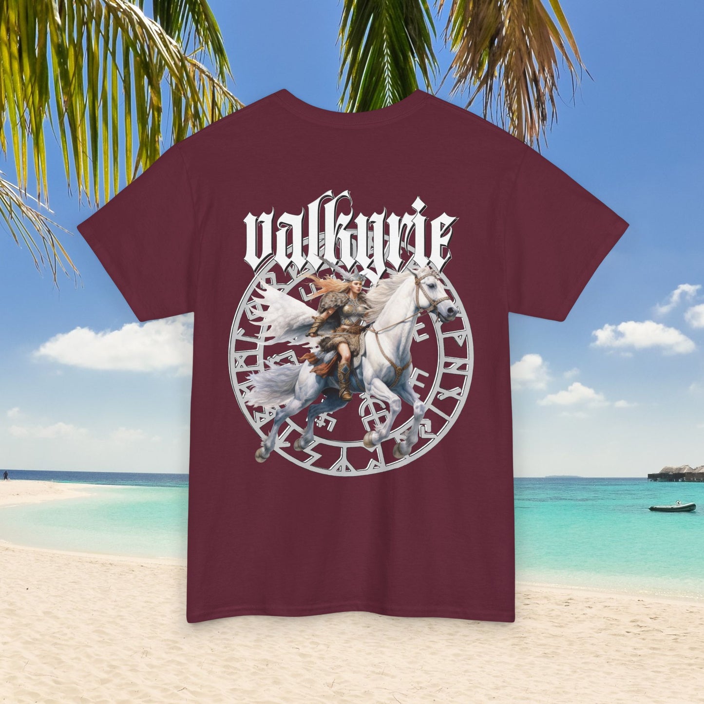 Retro Valkyrie Shirt/ Maroon, is ideal Gift for Viking Lover, Valkyrie Norse Mythology T-Shirt with Eye-Catching Back Print