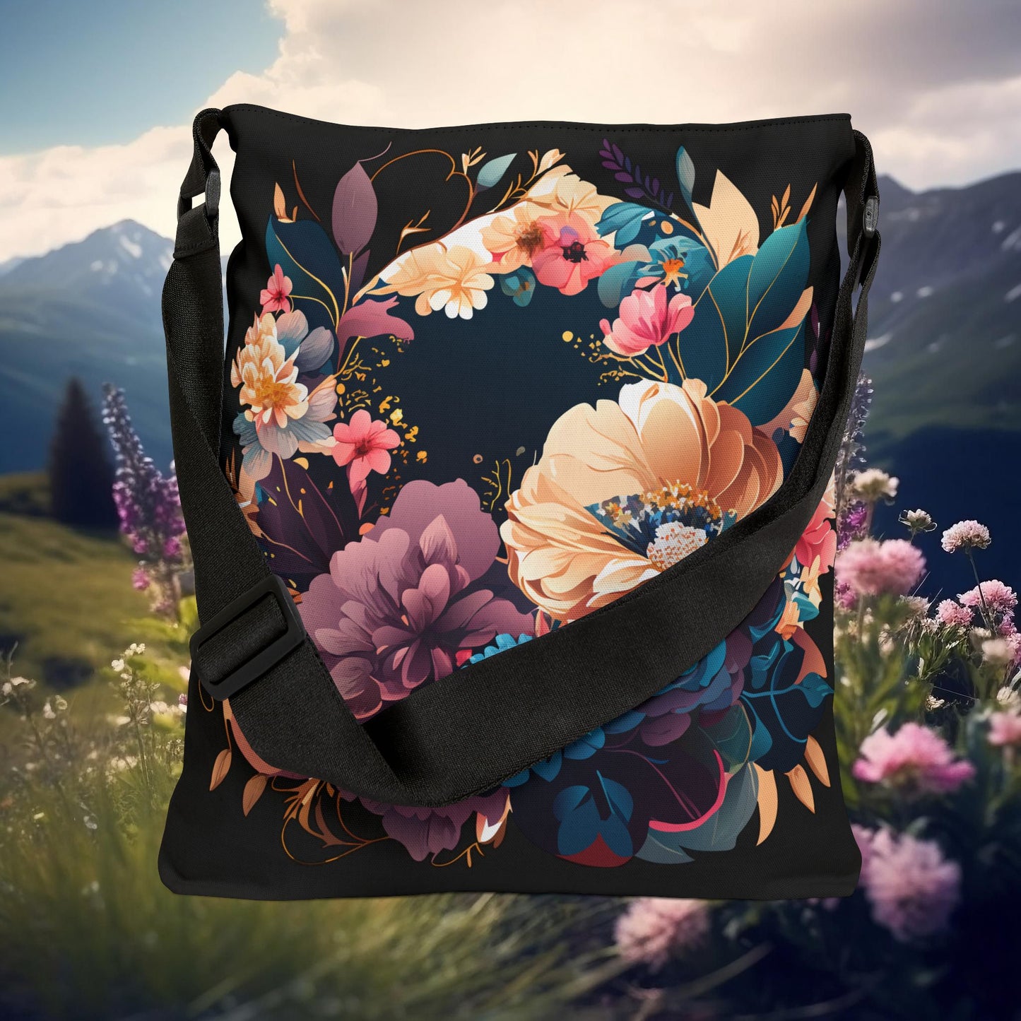 Boho Floral Adjustable Tote Bag