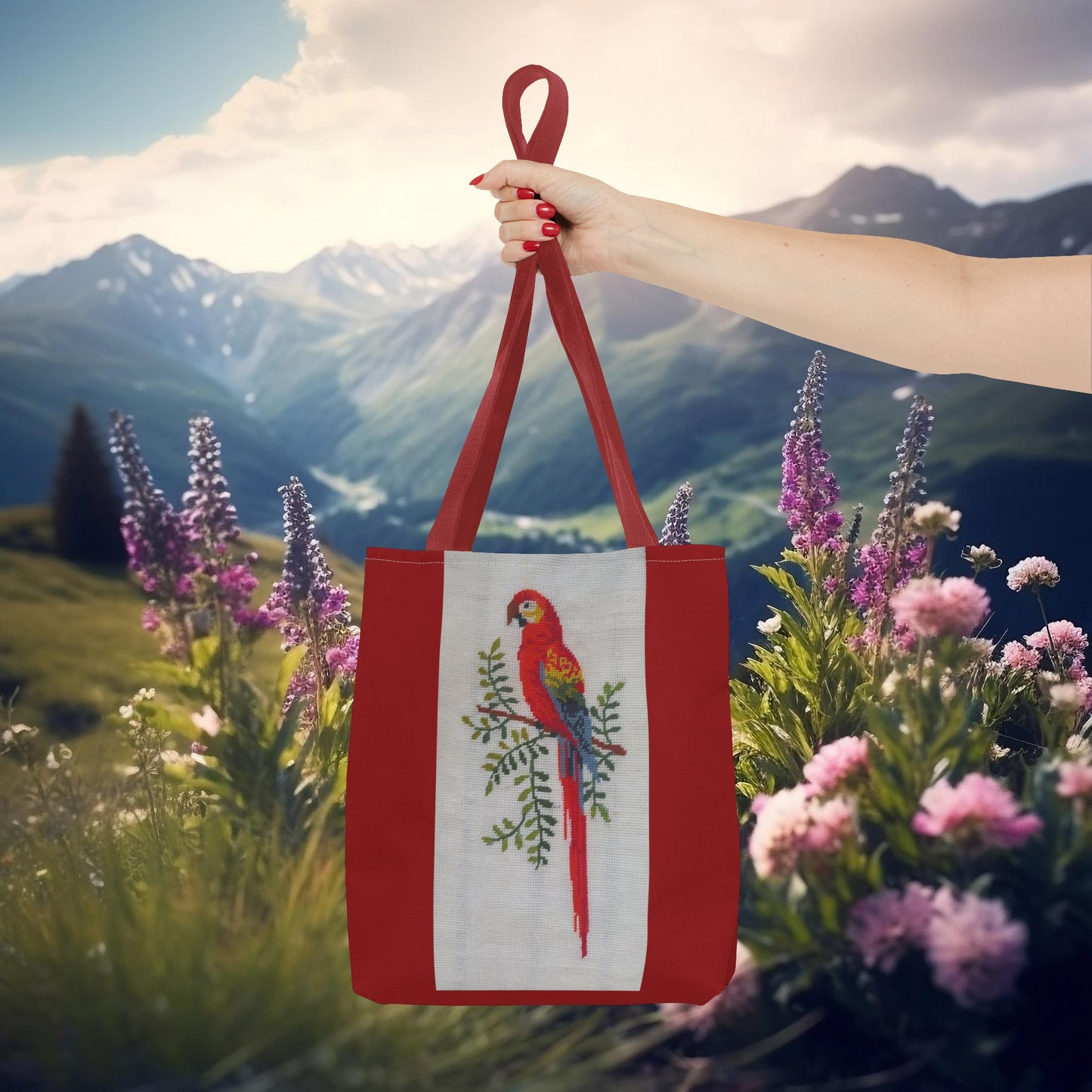 Bird Flower Cross Stitch Tote Bag