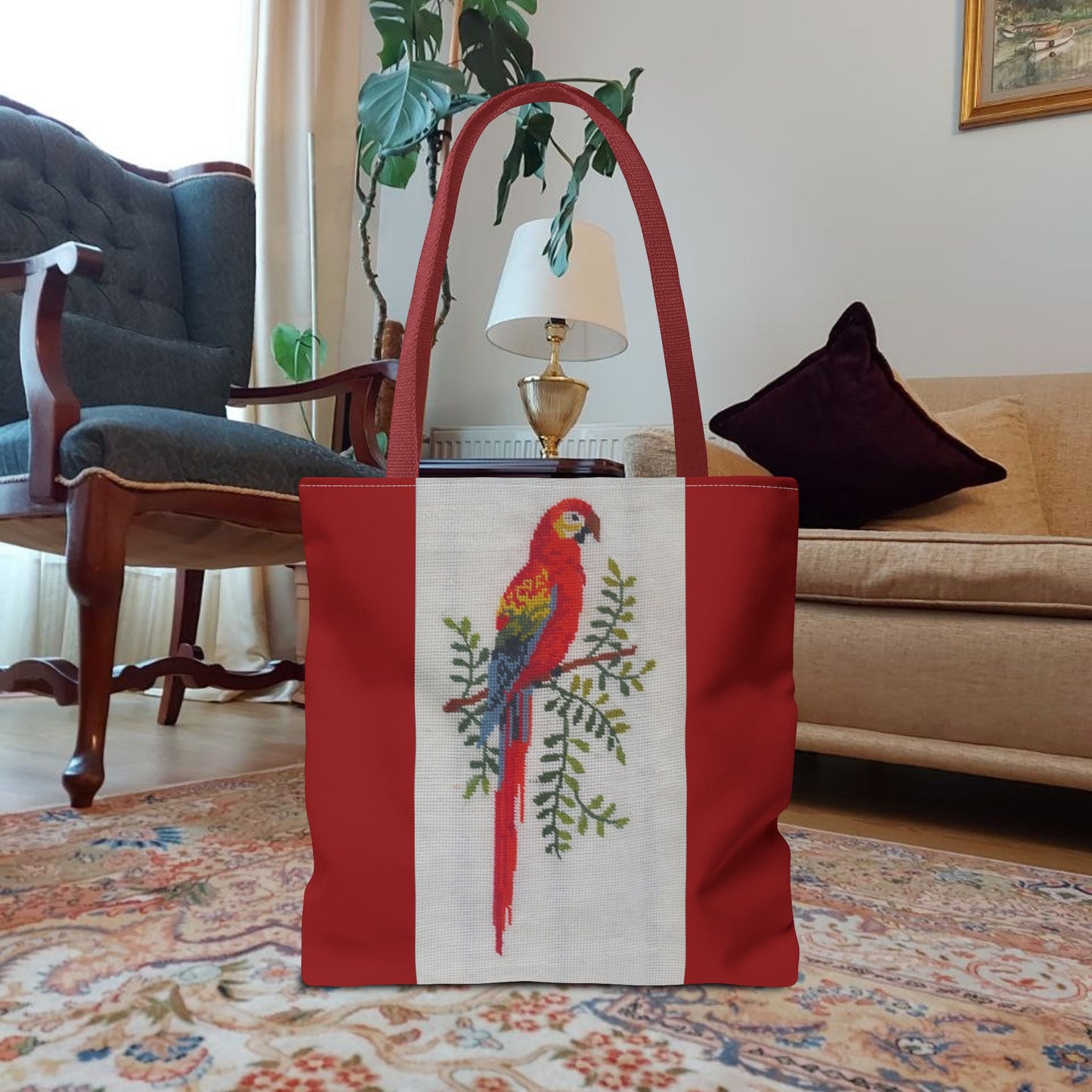 Bird Flower Cross Stitch Tote Bag