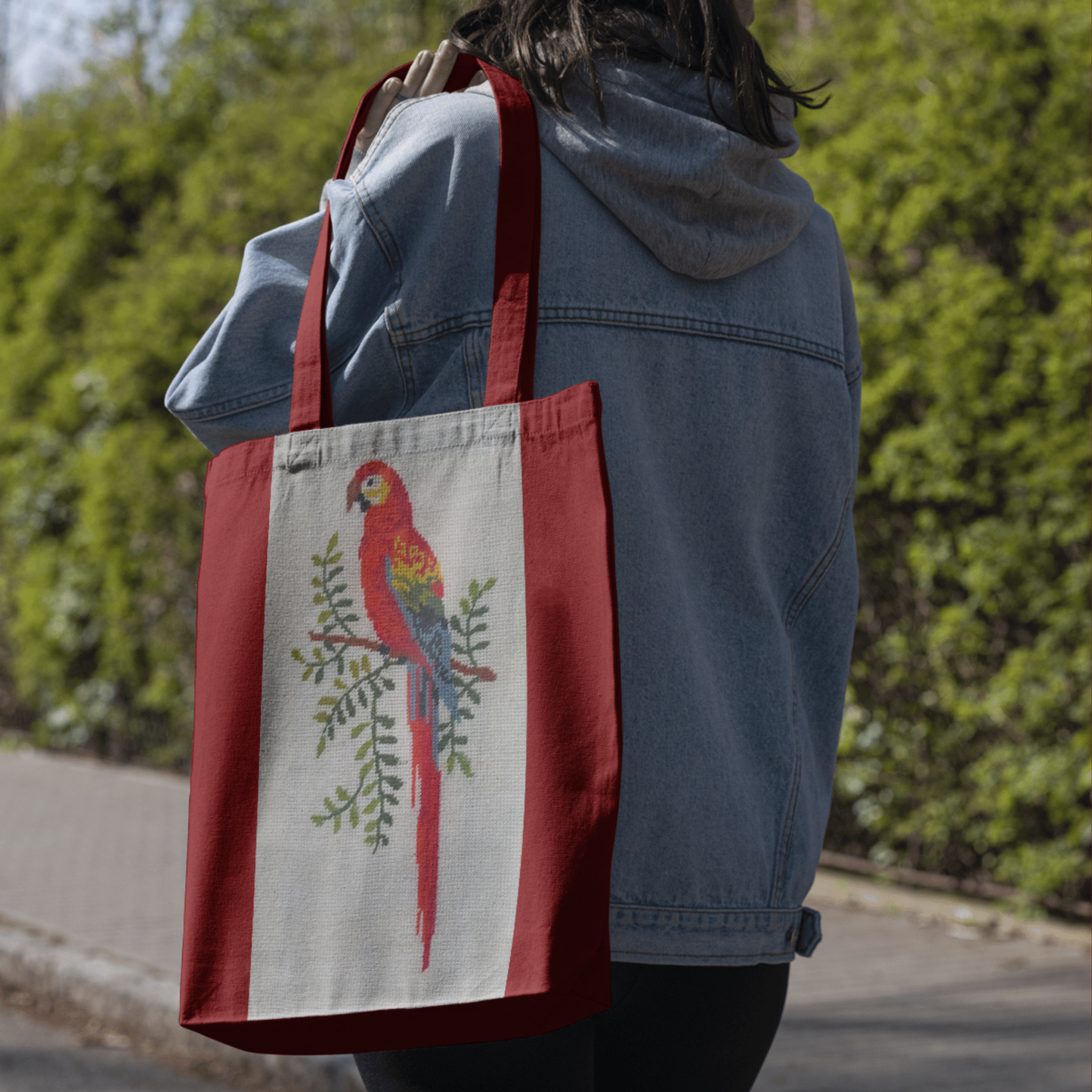 Bird Flower Cross Stitch Tote Bag