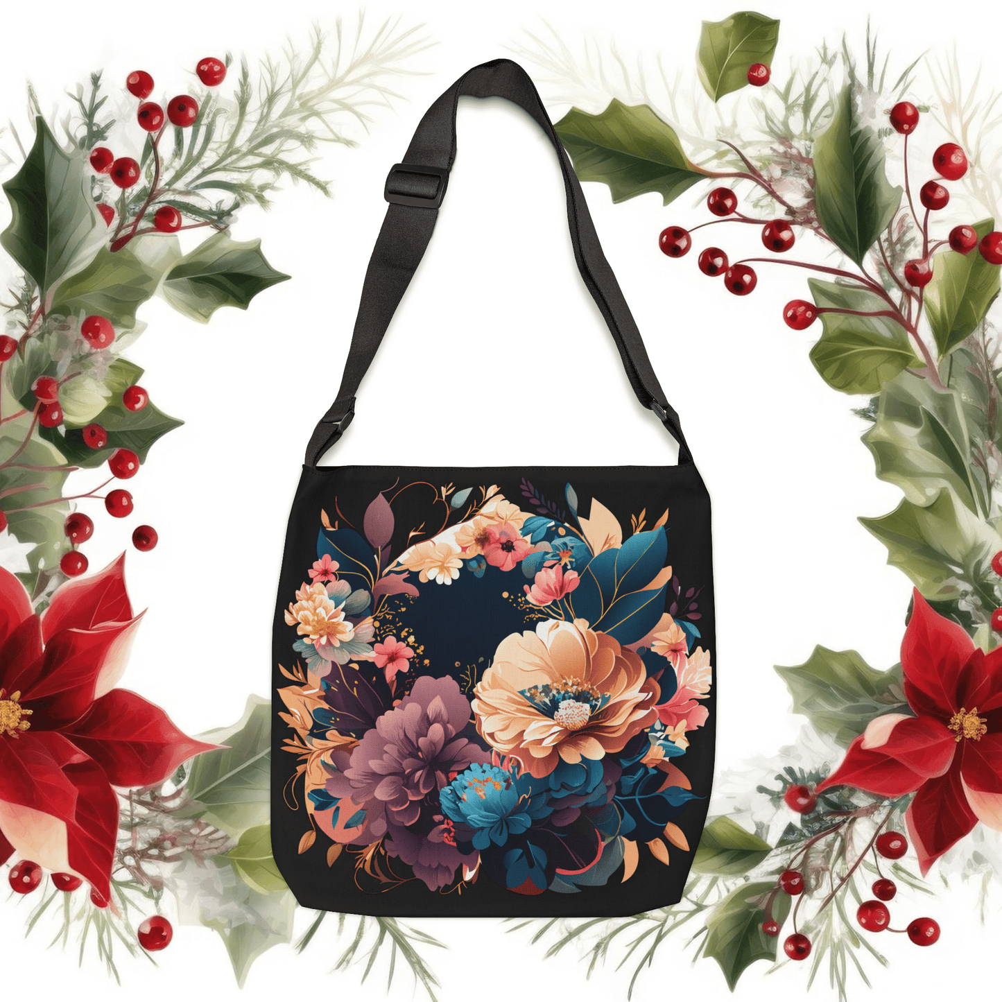 Printify Bags 16" × 16'' Boho Floral Adjustable Tote Bag |Unique and Trendy Design