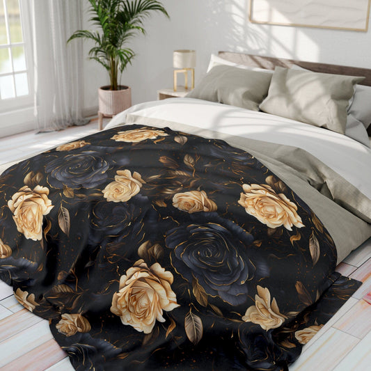 Printify Blanket Elegant Black Rose Fleece Blanket, Perfect Gift for Any Occasion