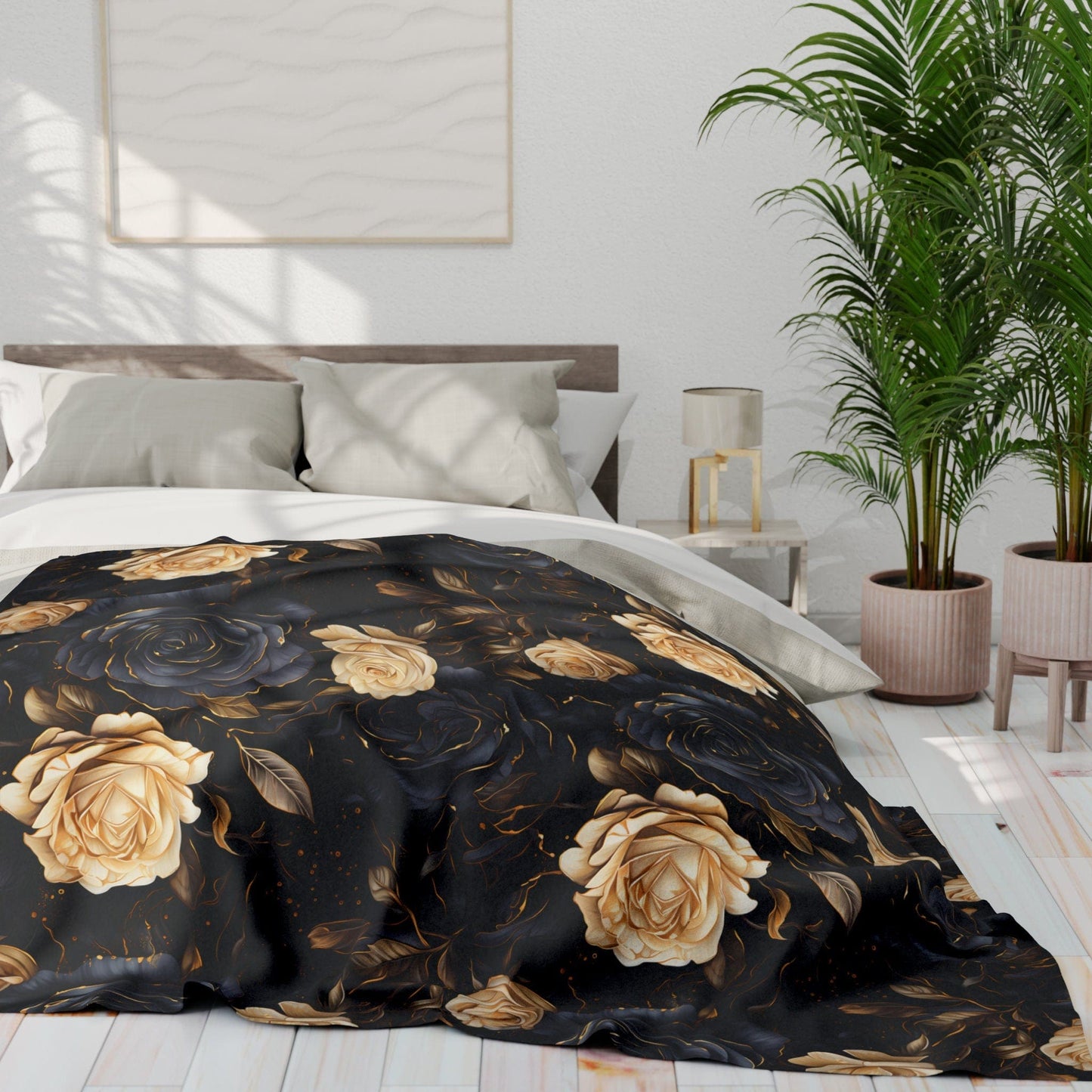 Printify Blanket Elegant Black Rose Fleece Blanket, Perfect Gift for Any Occasion