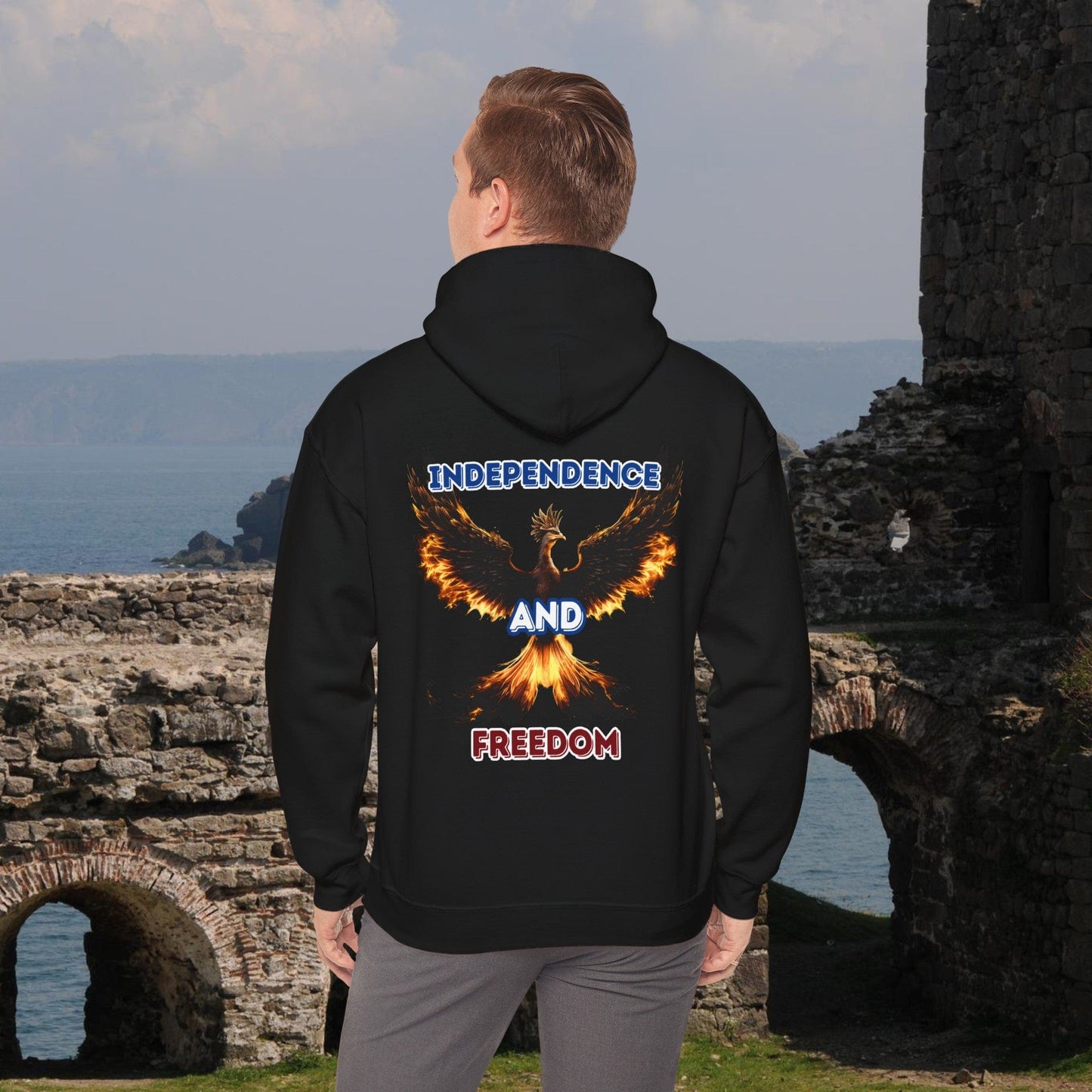 Printify Hoodie Black / S Independence and Freedom Hoodie | Phoenix Graphic Backside | Perfect Patriotic Gift