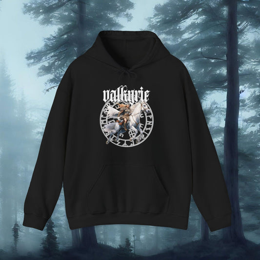 Printify Hoodie Black / S Retro Valkyrie Hooded Sweatshirt | Unisex Mythic Pullover Gift