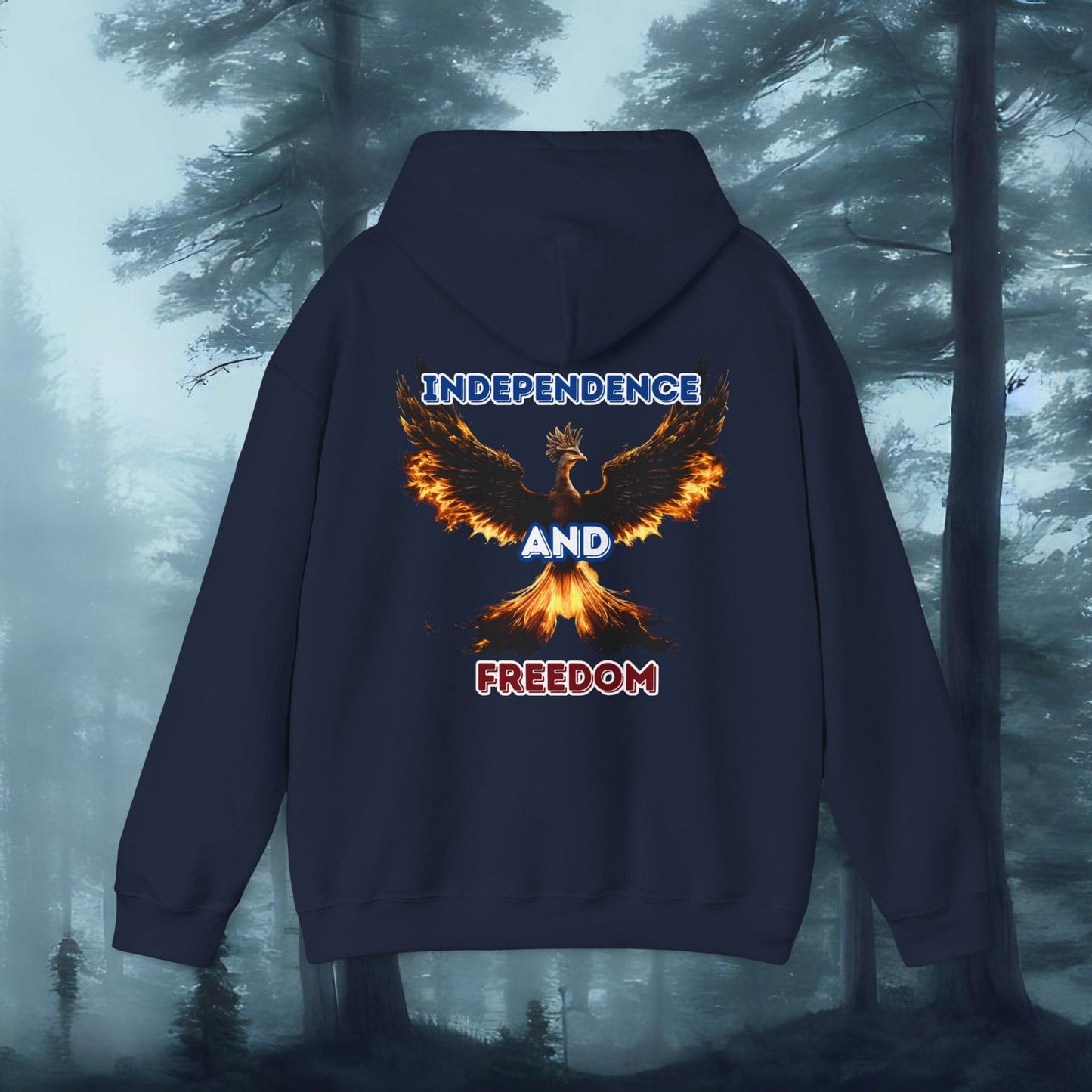 Printify Hoodie Independence and Freedom Hoodie | Phoenix Graphic Backside | Perfect Patriotic Gift