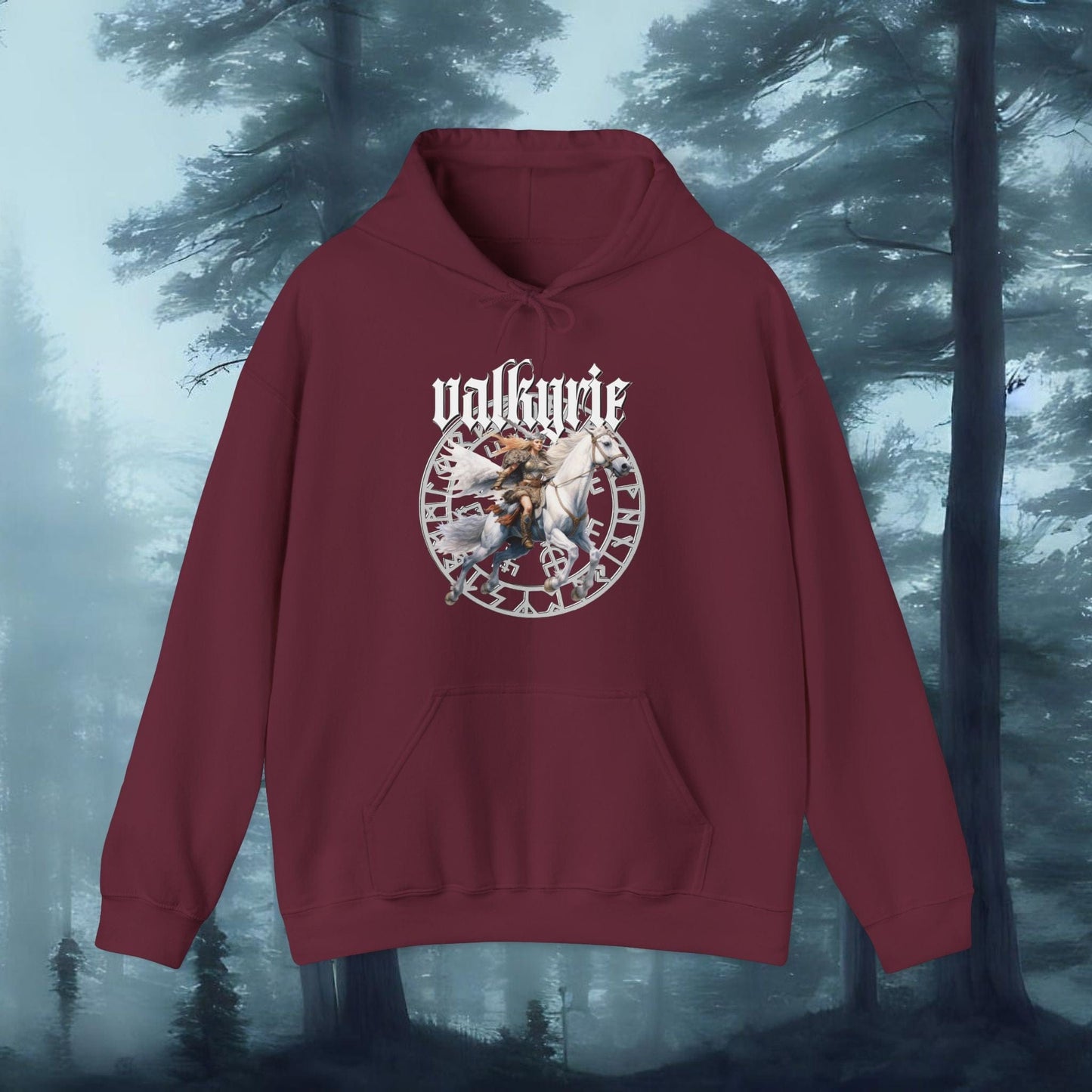 Printify Hoodie Maroon / S Retro Valkyrie Hooded Sweatshirt | Unisex Mythic Pullover Gift