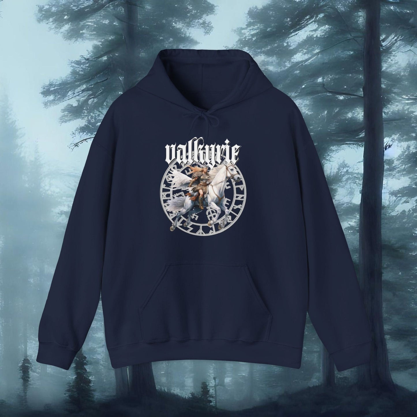 Printify Hoodie Navy / S Retro Valkyrie Hooded Sweatshirt | Unisex Mythic Pullover Gift