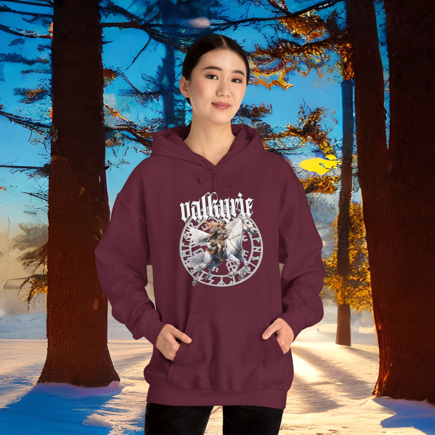 Printify Hoodie Retro Valkyrie Hooded Sweatshirt | Unisex Mythic Pullover Gift