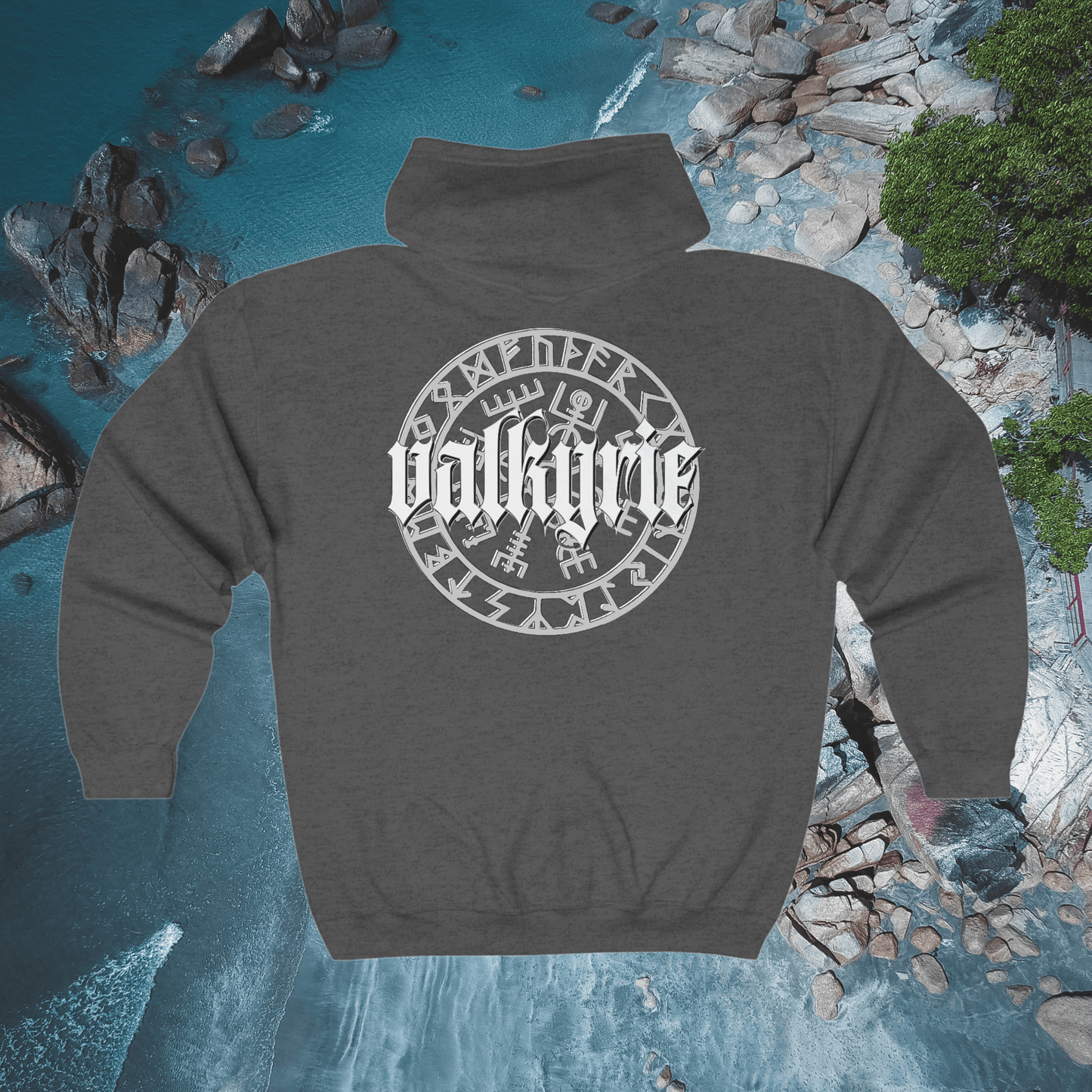 Printify Hoodie S / Dark Heather Valkyrie Hoodie, Norse Mythology Sweatshirt, Full Zip Hoodie, Viking Apparel