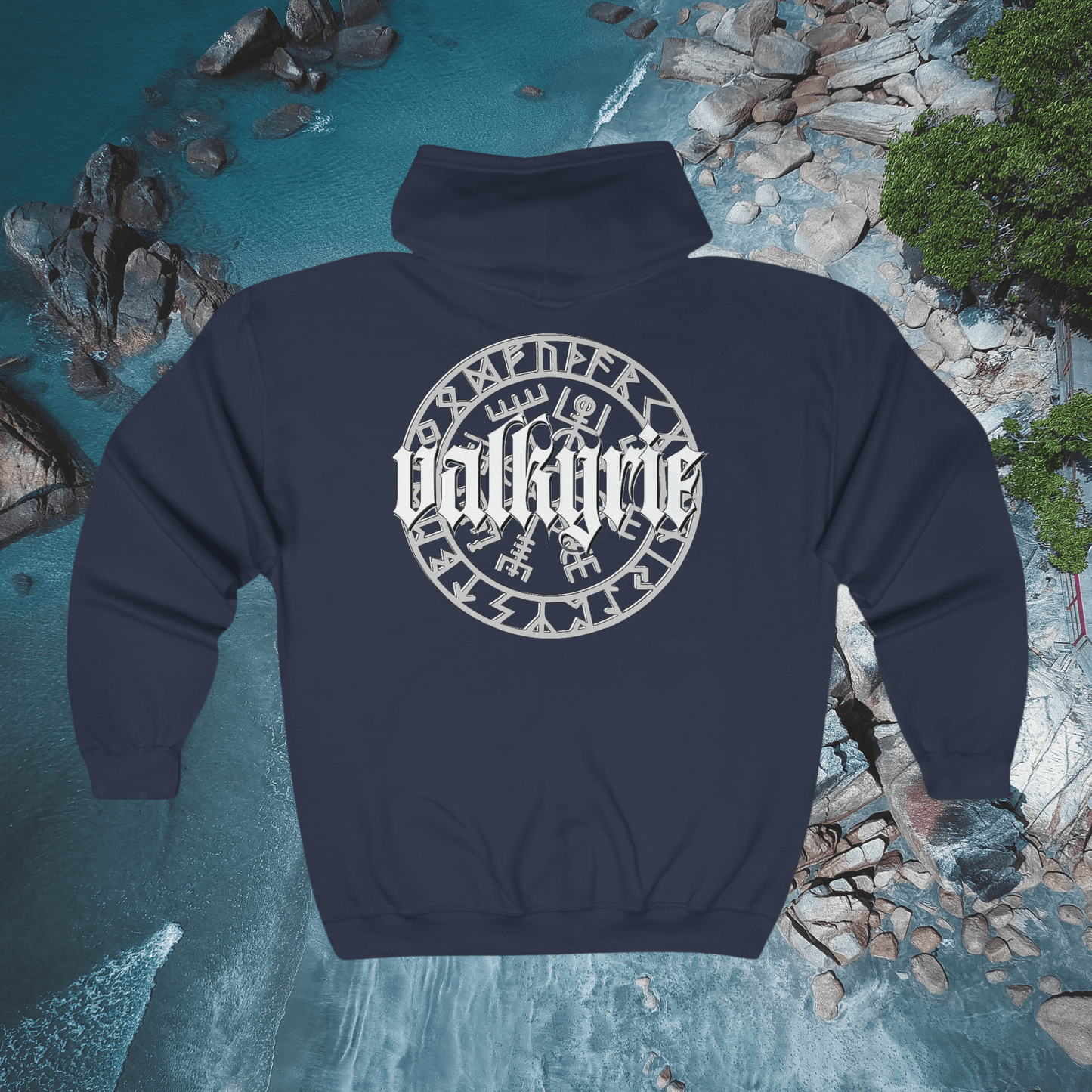 Printify Hoodie S / Navy Valkyrie Hoodie, Norse Mythology Sweatshirt, Full Zip Hoodie, Viking Apparel