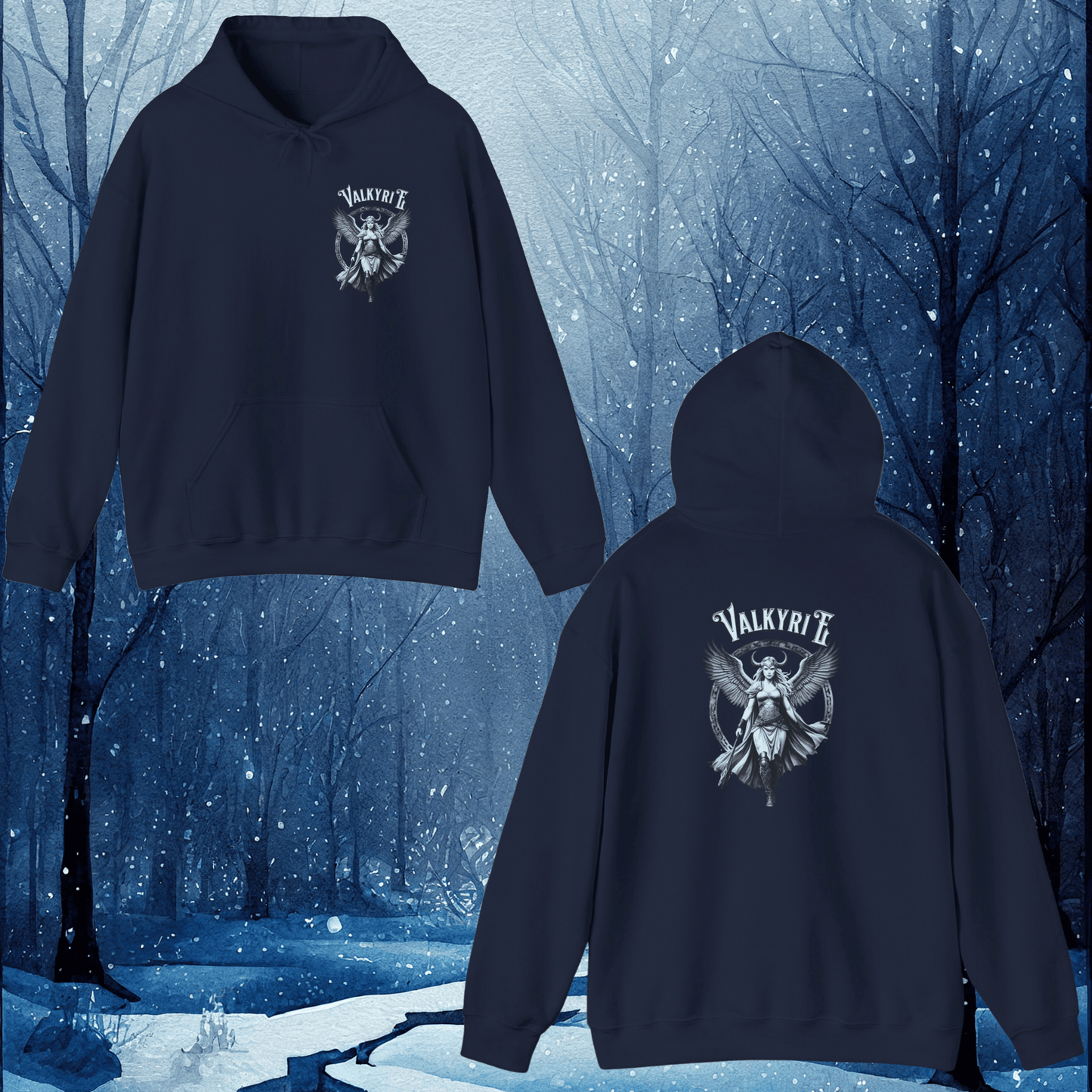 Printify Hoodie S / Navy Valkyrie Norse Mythology Hooded Sweatshirt | Viking Hoodie - Unisex Norse Gift Idea