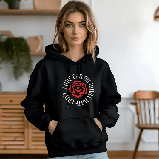 Printify Hoodie Valentine Day Hooded Sweatshirt | Love can do what hate can't - Unisex Heavy Blend Hoodie