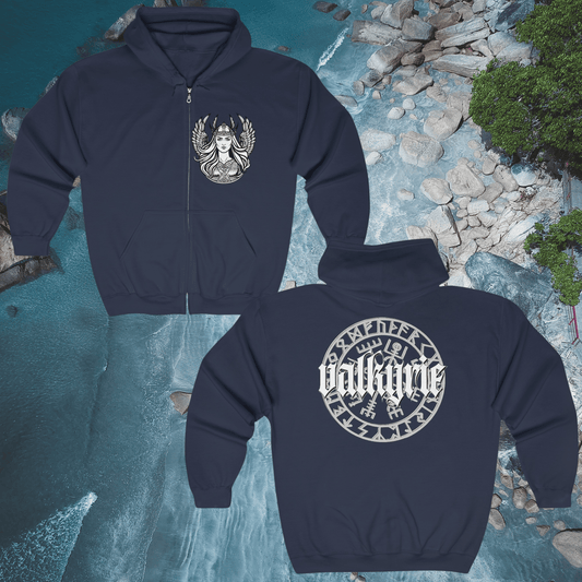 Printify Hoodie Valkyrie Hoodie, Norse Mythology Sweatshirt, Full Zip Hoodie, Viking Apparel