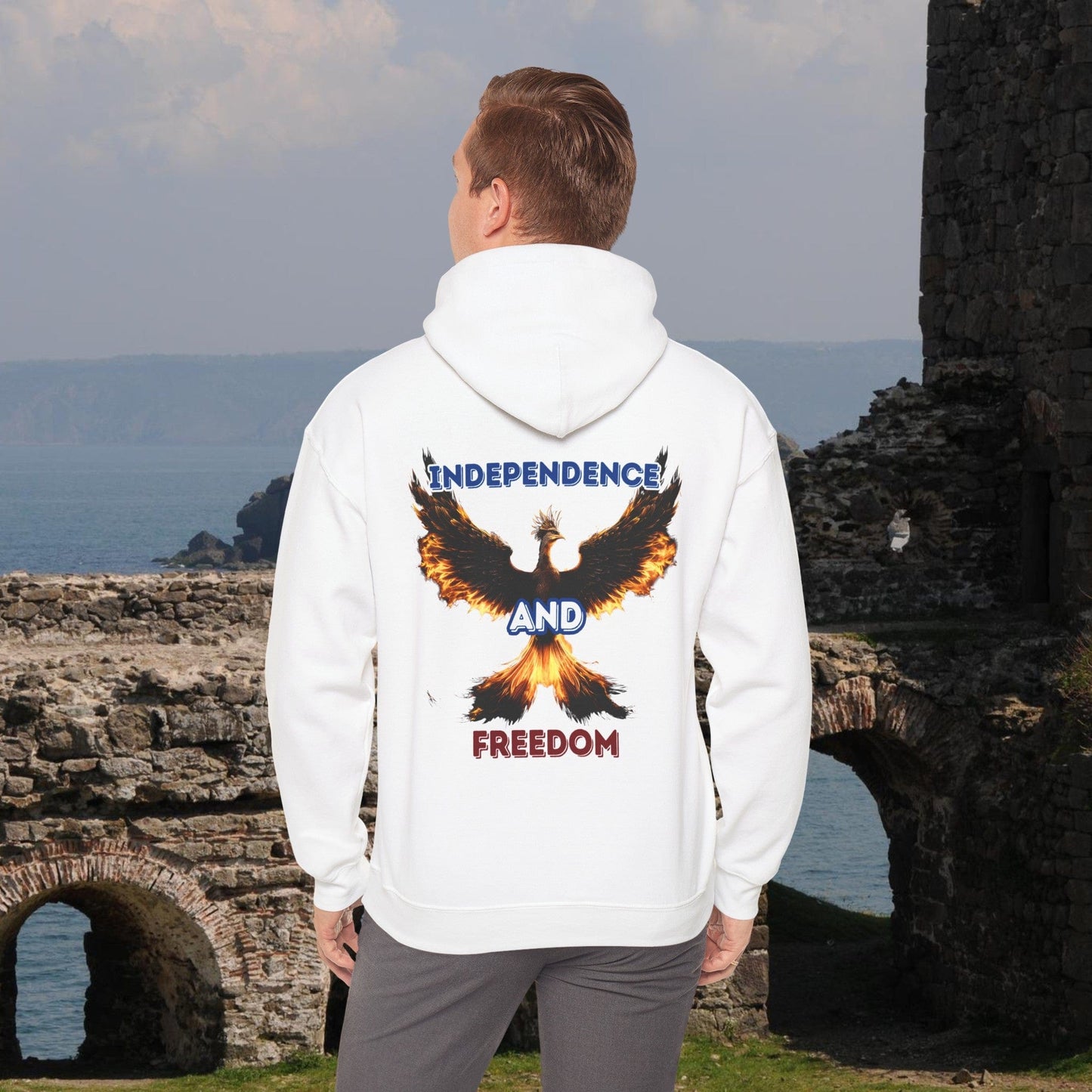 Printify Hoodie White / S Independence and Freedom Hoodie | Phoenix Graphic Backside | Perfect Patriotic Gift