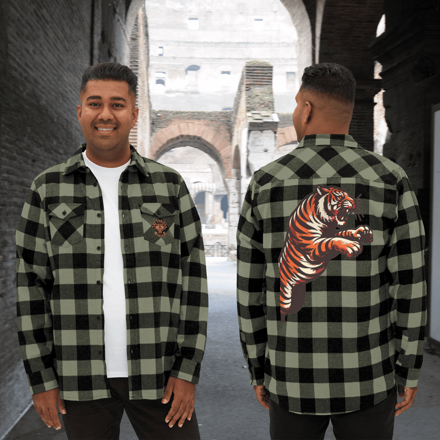 Printify Long-sleeve Tiger Flannel Shirt | Unisex Plaid Button Up - Animal Lover Gift