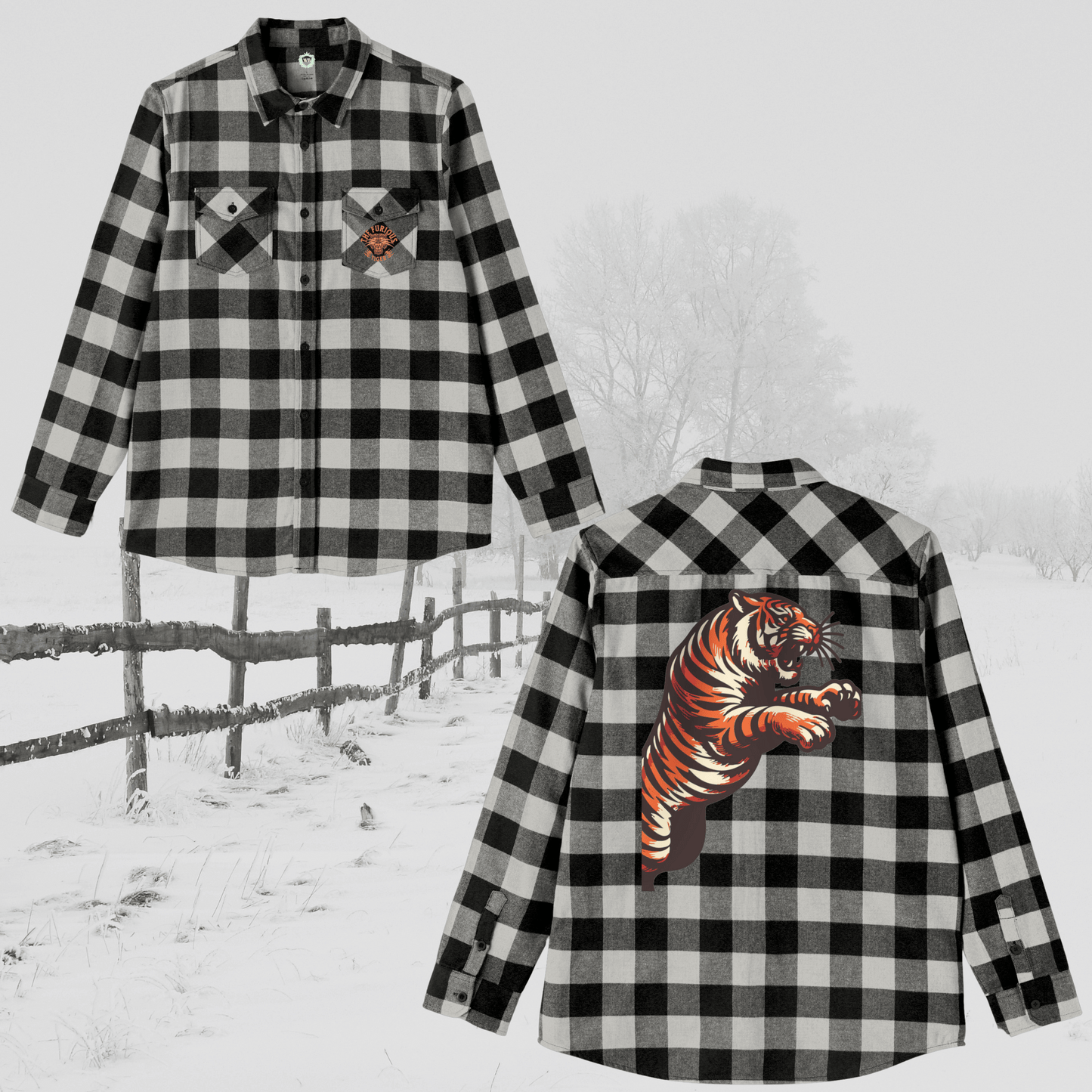 Printify Long-sleeve Tiger Flannel Shirt | Unisex Plaid Button Up - Animal Lover Gift