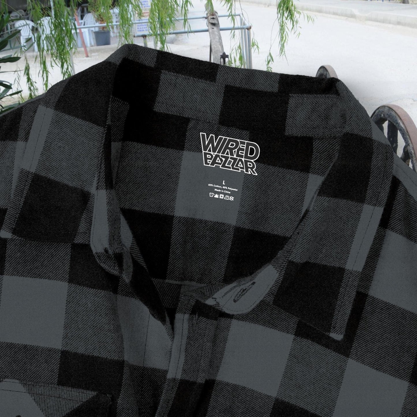 Printify Long-sleeve Wild Wolf Flannel Shirt | Cozy Plaid Shirt with Backprint Wolf Design for Nature Lovers