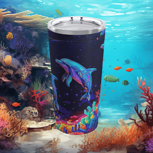 Printify Mug 20oz Ocean-Themed Dolphin Tumbler | Insulated Gift for Dolphin Lovers