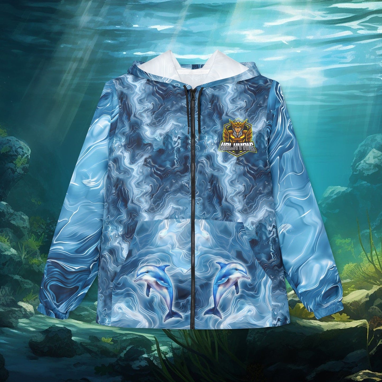 Printify Outerwear Dolphin Viking Windbreaker | Unique Nordic Design Jacket