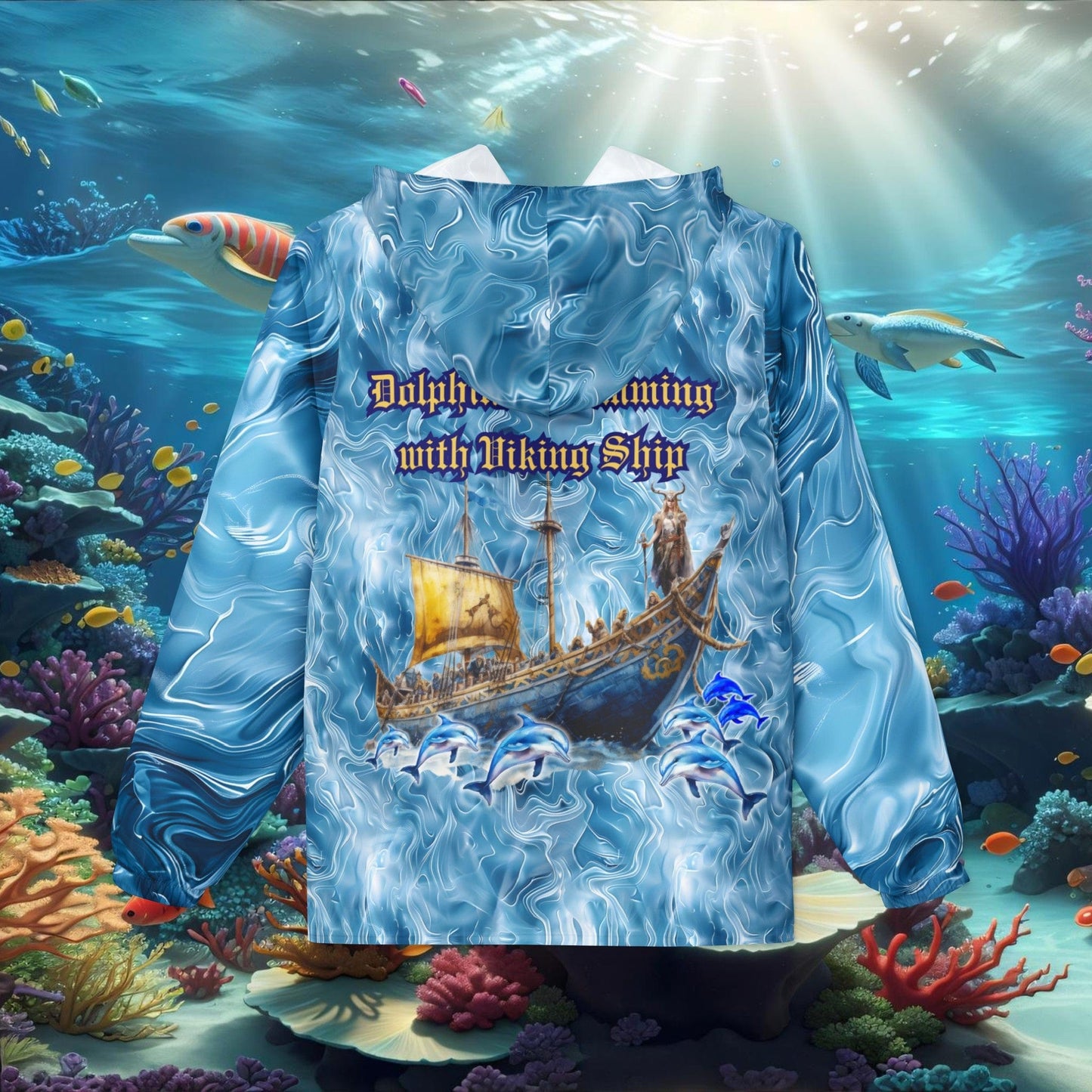 Printify Outerwear Dolphin Viking Windbreaker | Unique Nordic Design Jacket