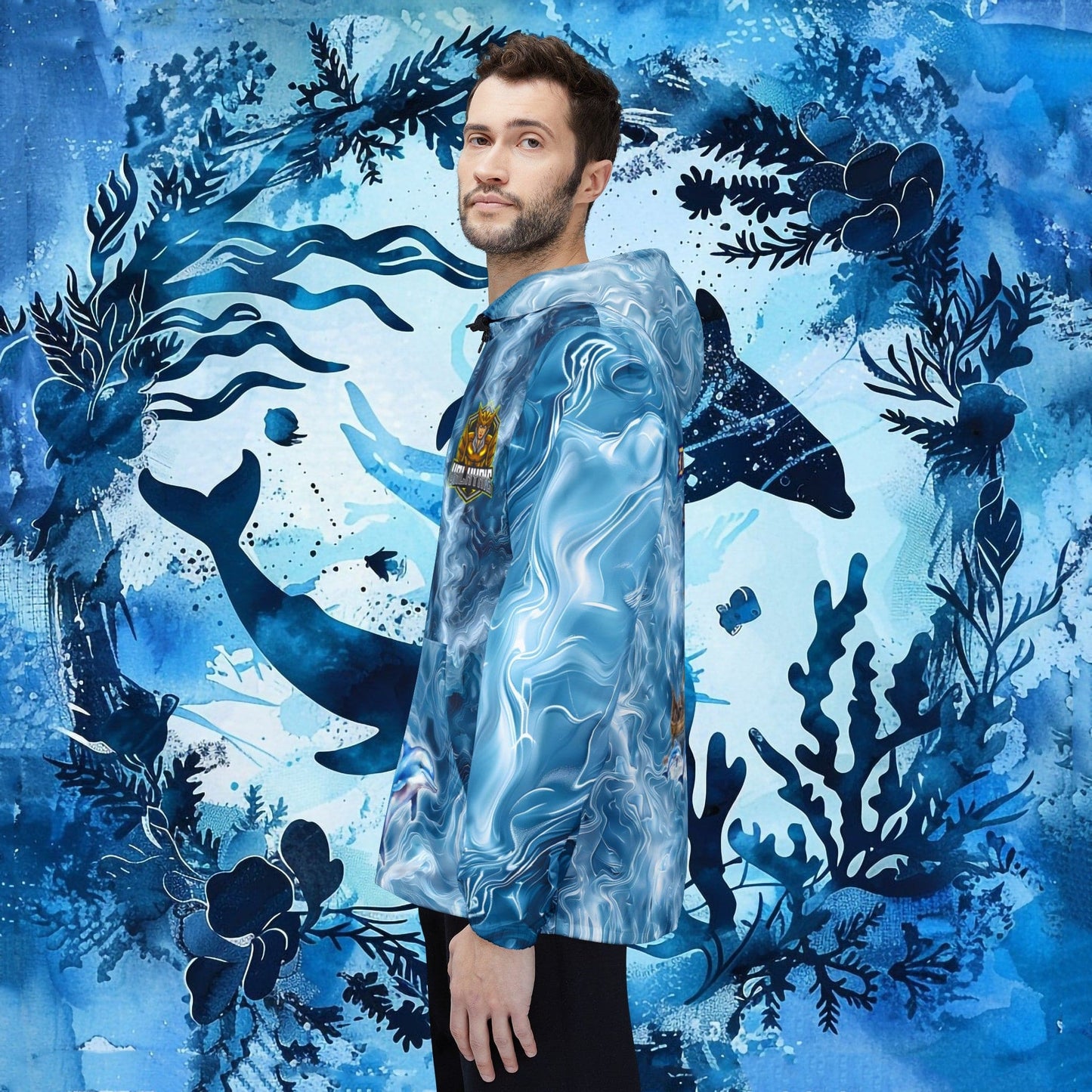 Printify Outerwear Dolphin Viking Windbreaker | Unique Nordic Design Jacket