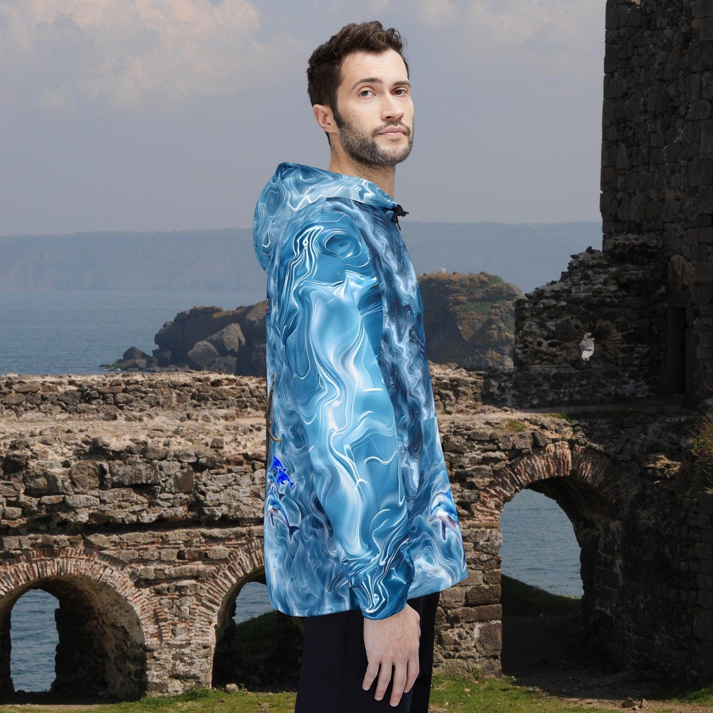 Printify Outerwear Dolphin Viking Windbreaker | Unique Nordic Design Jacket