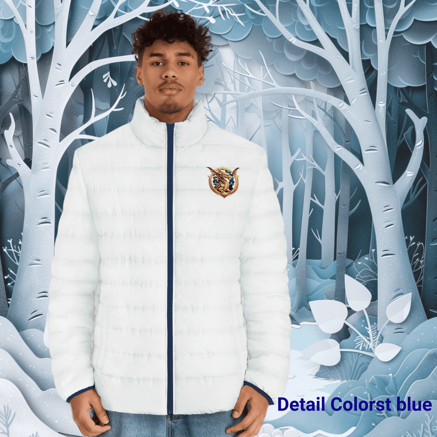 Printify Puffer Jackets S / Dark blue zipper Dragon Puffer Jacket | Unisex Outerwear Gift