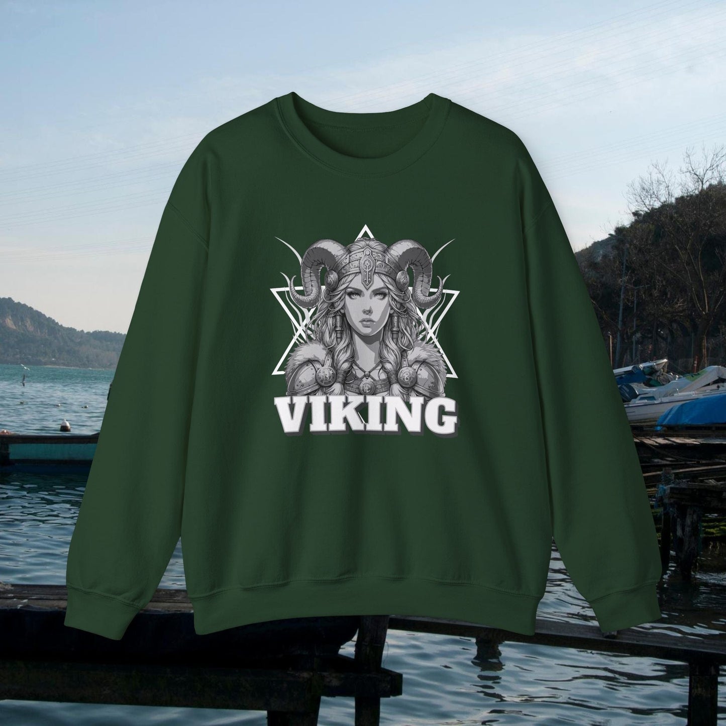 Printify Sweatshirt Forest Green / S Valkyrie Crewneck Sweatshirt | Norse Mythology Unisex Top