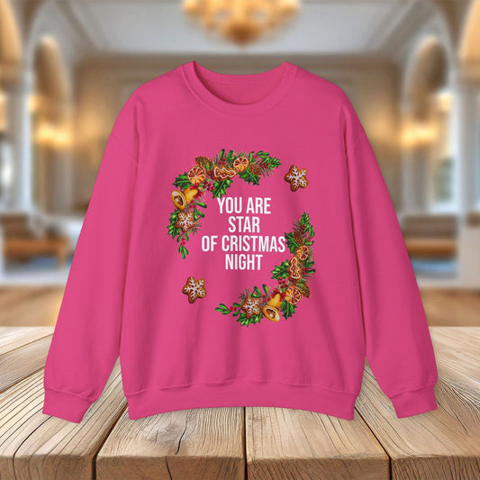 Printify Sweatshirt Heliconia / S Christmas Crewneck Sweatshirt | You Are the Star of Christmas Night