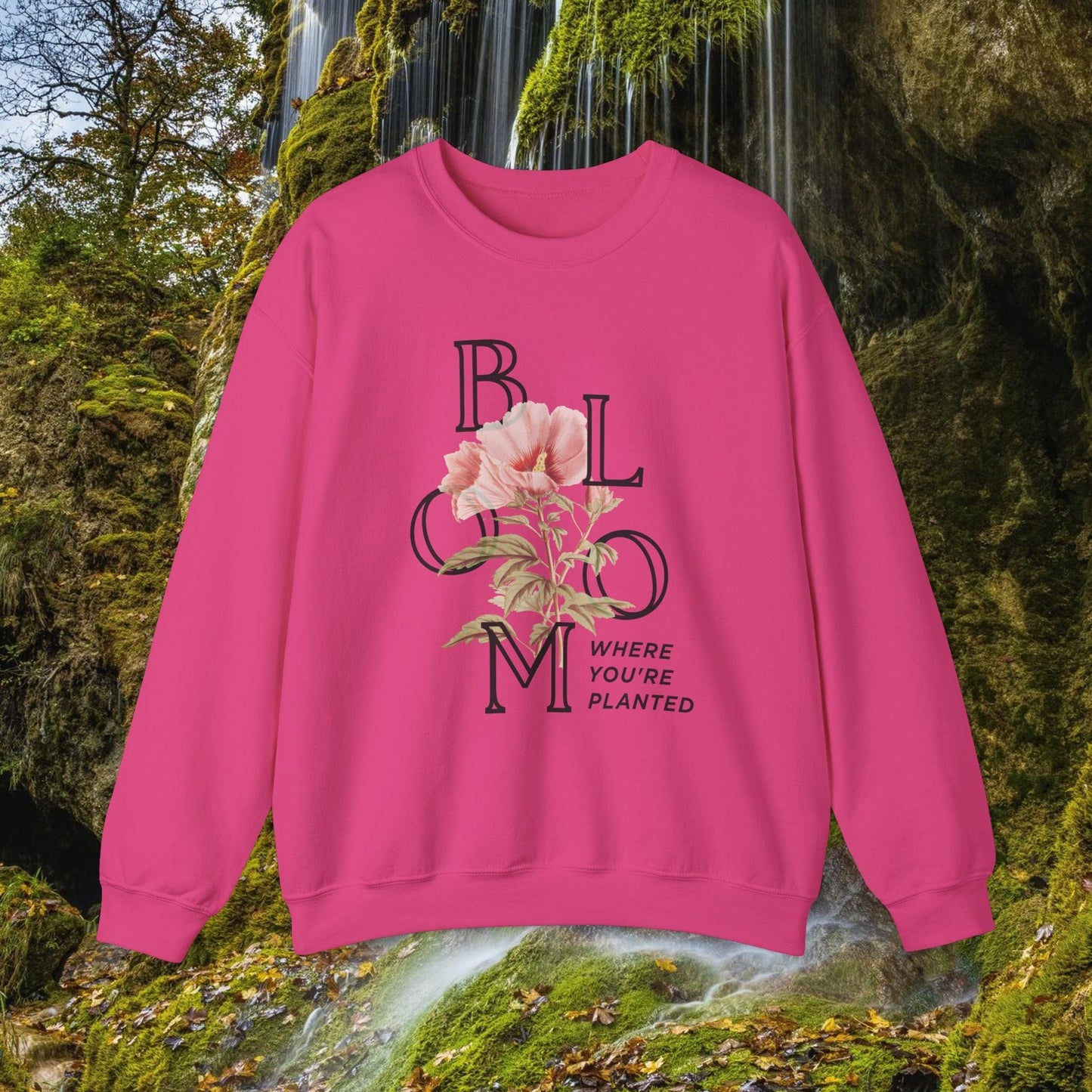 Printify Sweatshirt Heliconia / S Vintage Flower Inspirational Unisex Sweatshirt | Bloom where you planted Crewneck Jumper