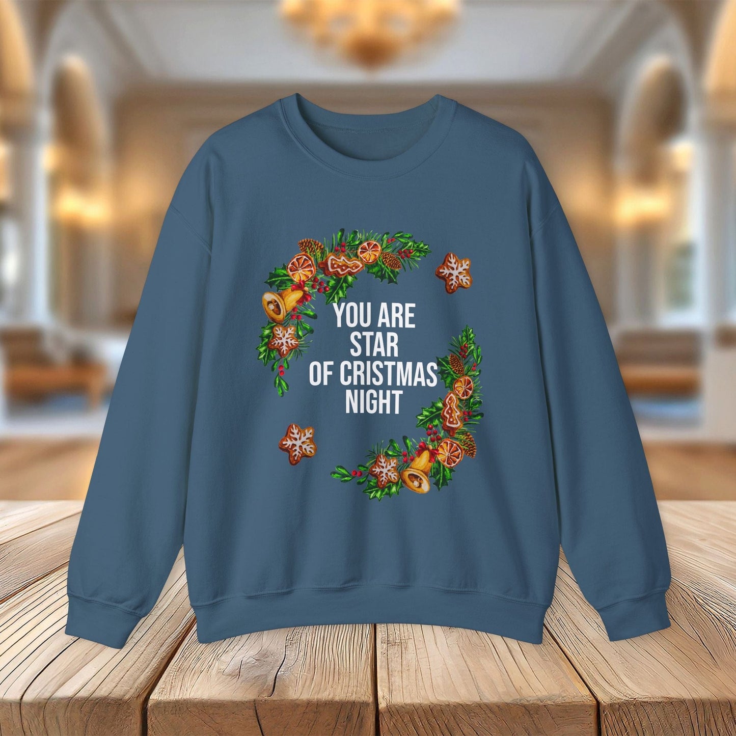 Printify Sweatshirt Indigo Blue / S Christmas Crewneck Sweatshirt | You Are the Star of Christmas Night