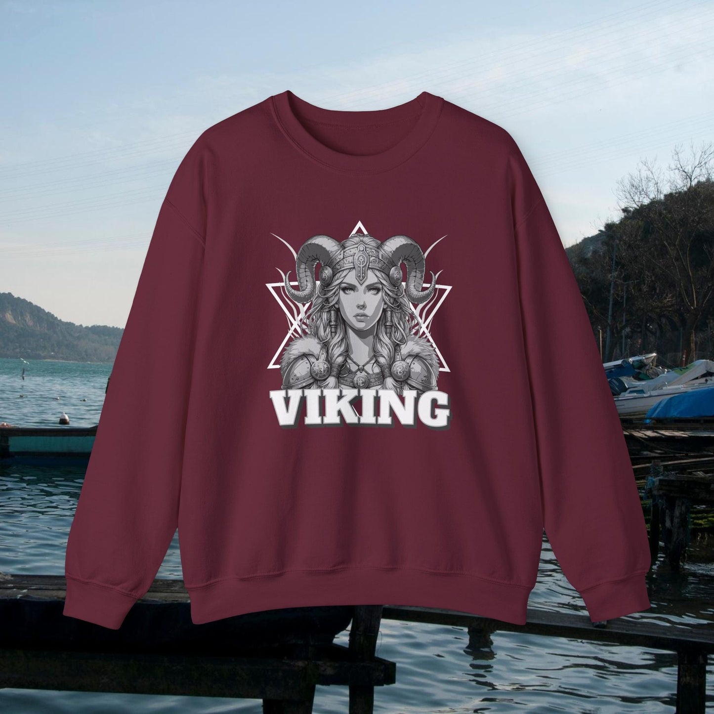 Printify Sweatshirt Maroon / S Valkyrie Crewneck Sweatshirt | Norse Mythology Unisex Top