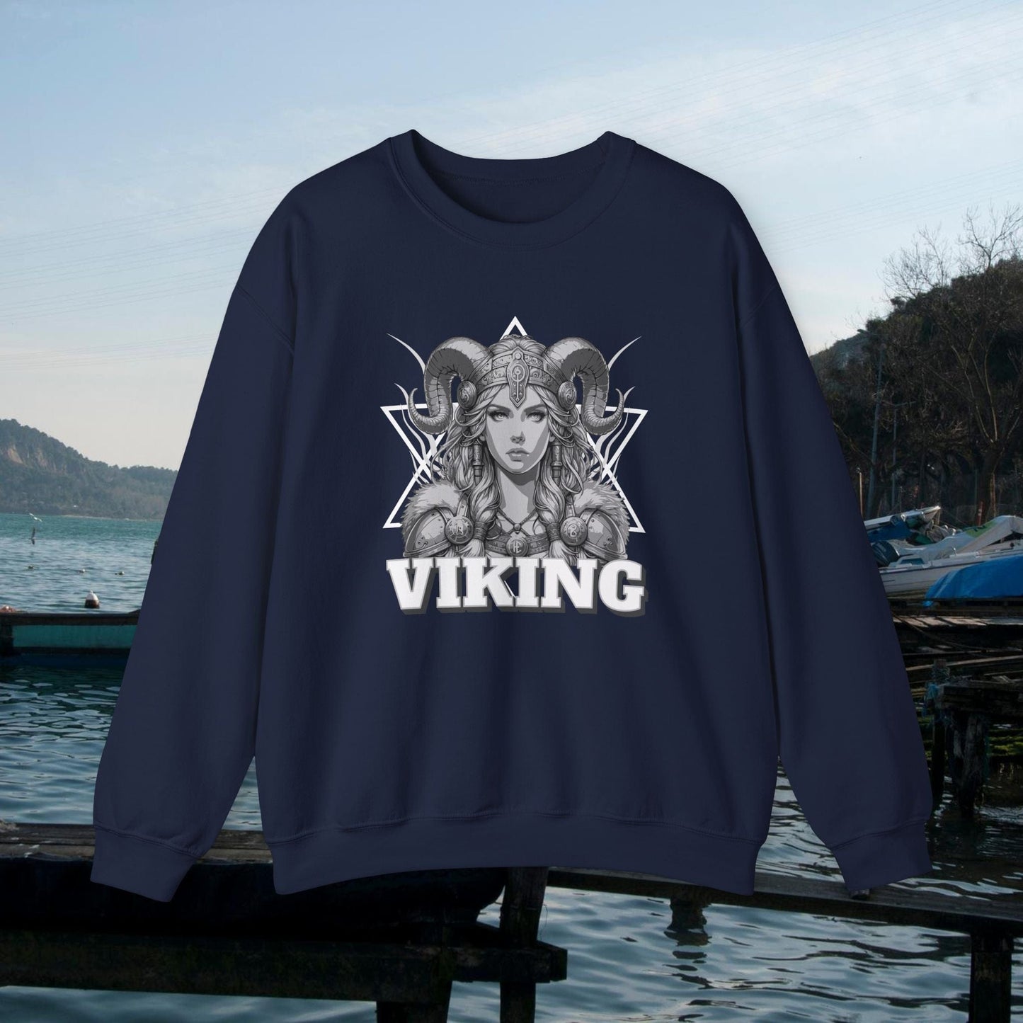 Printify Sweatshirt Navy / S Valkyrie Crewneck Sweatshirt | Norse Mythology Unisex Top