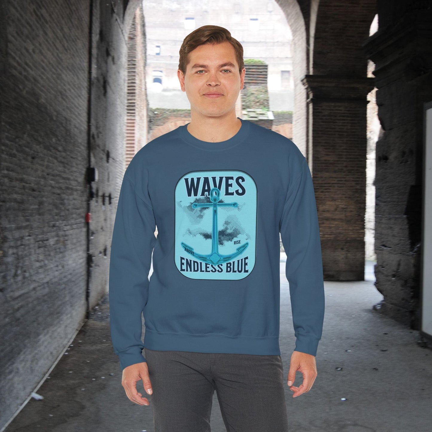 Printify Sweatshirt Ocean Waves Crewneck Sweatshirt - Beach Lover Gift | Nautical Style