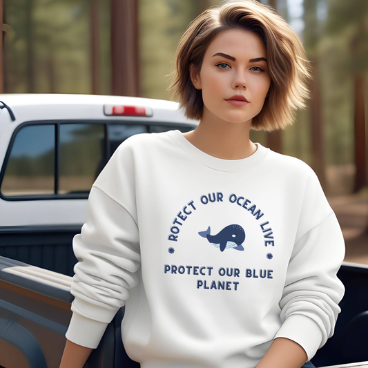 Printify Sweatshirt Protect Our Ocean Sweatshirt | Save Our Blue Planet | Eco-Friendly Conservation Apparel Gift