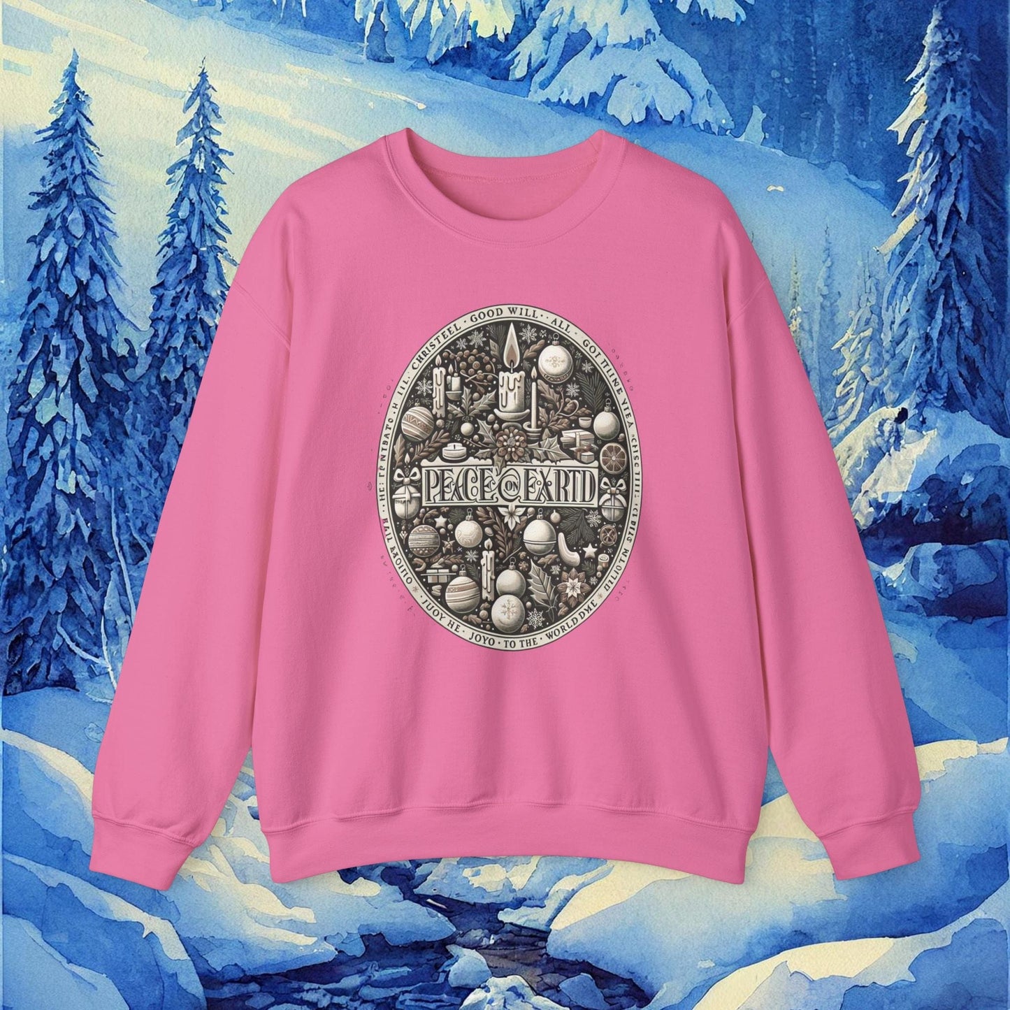 Printify Sweatshirt S / Safety Pink Cozy Christmas Sweatshirt | Festive Holiday Gift Idea