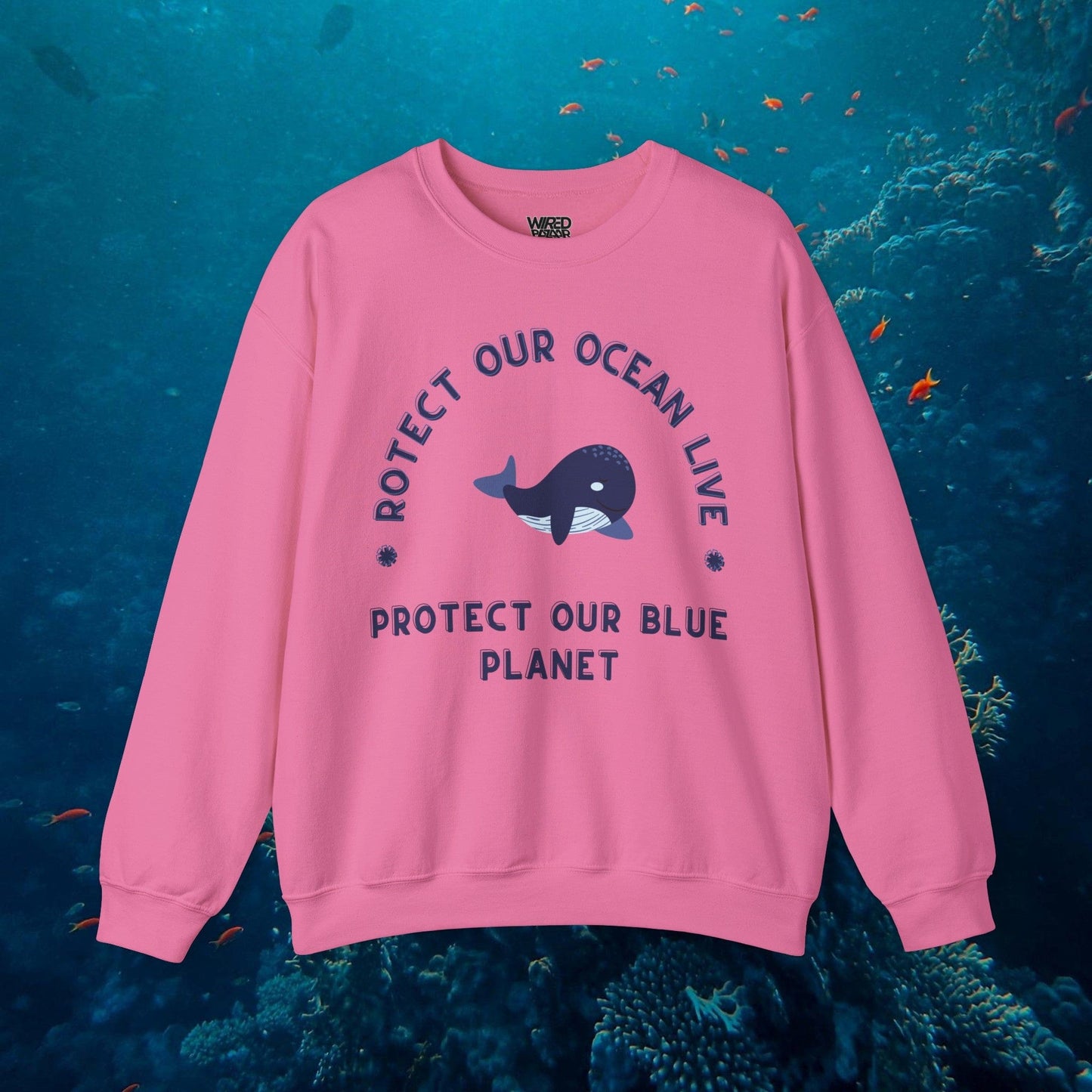 Printify Sweatshirt S / Safety Pink Protect Our Ocean Sweatshirt | Save Our Blue Planet | Eco-Friendly Conservation Apparel Gift