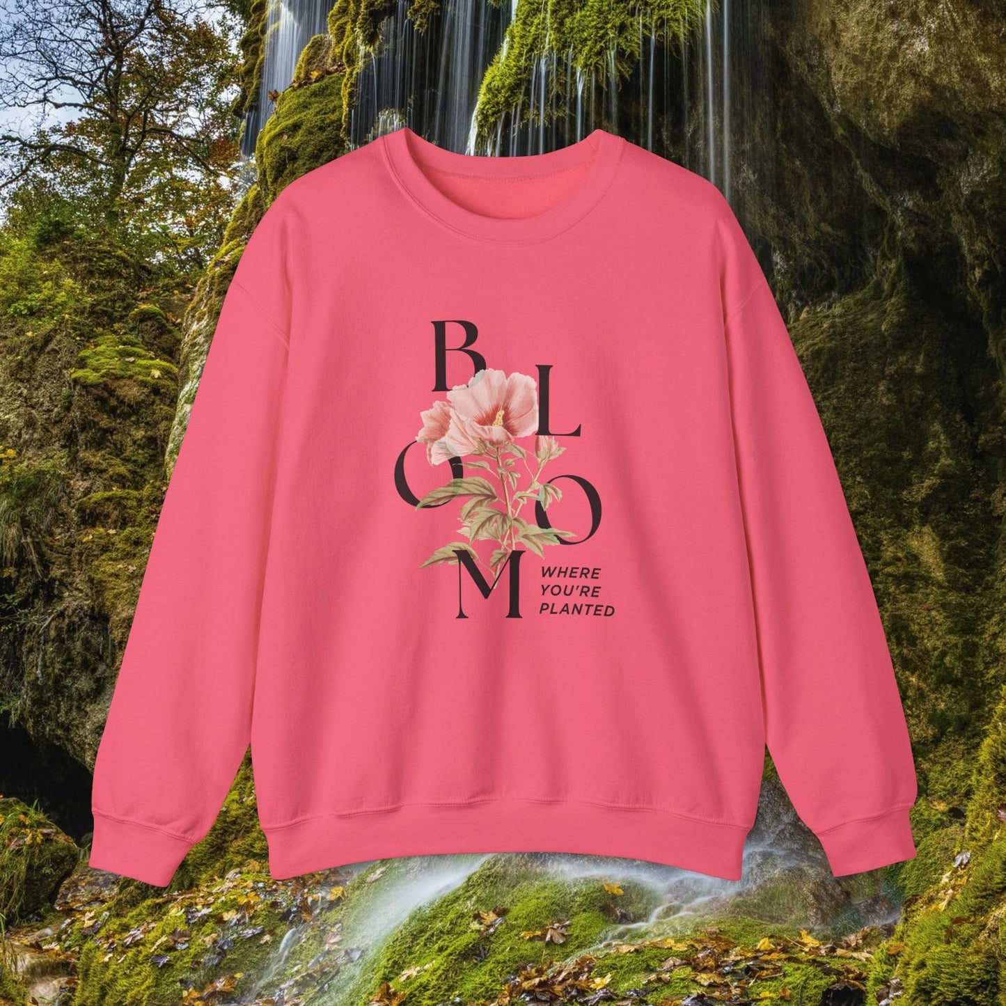 Printify Sweatshirt Safety Pink / S Vintage Flower Inspirational Unisex Sweatshirt | Bloom where you planted Crewneck Jumper