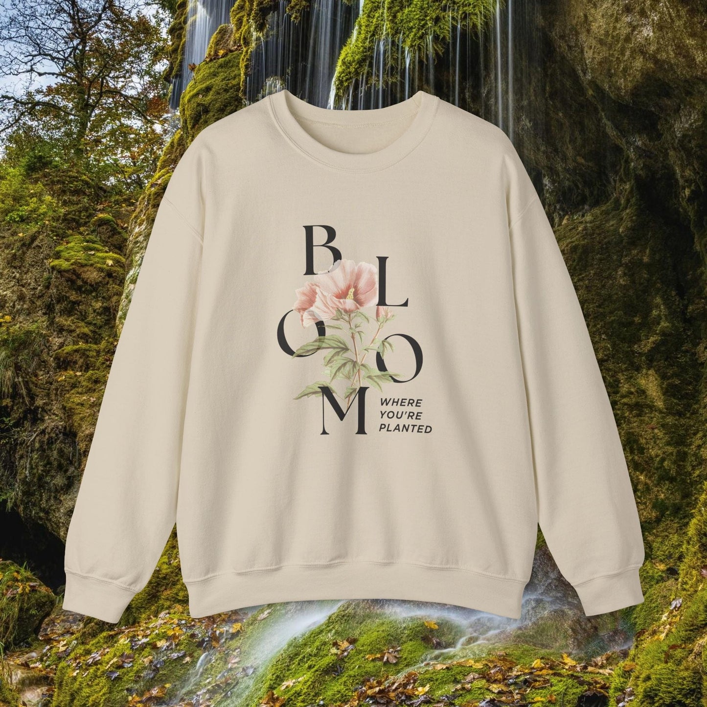 Printify Sweatshirt Sand / S Vintage Flower Inspirational Unisex Sweatshirt | Bloom where you planted Crewneck Jumper