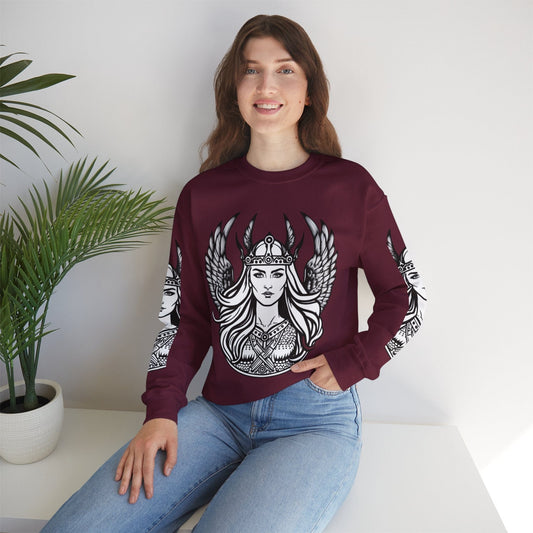 Printify Sweatshirt Stylish Valkyrie Sweatshirt | A Norse Mythology Inspired Winter Gift | Norse Mythology Gift | Stylish Vikings Valkyrie Sweatshirt