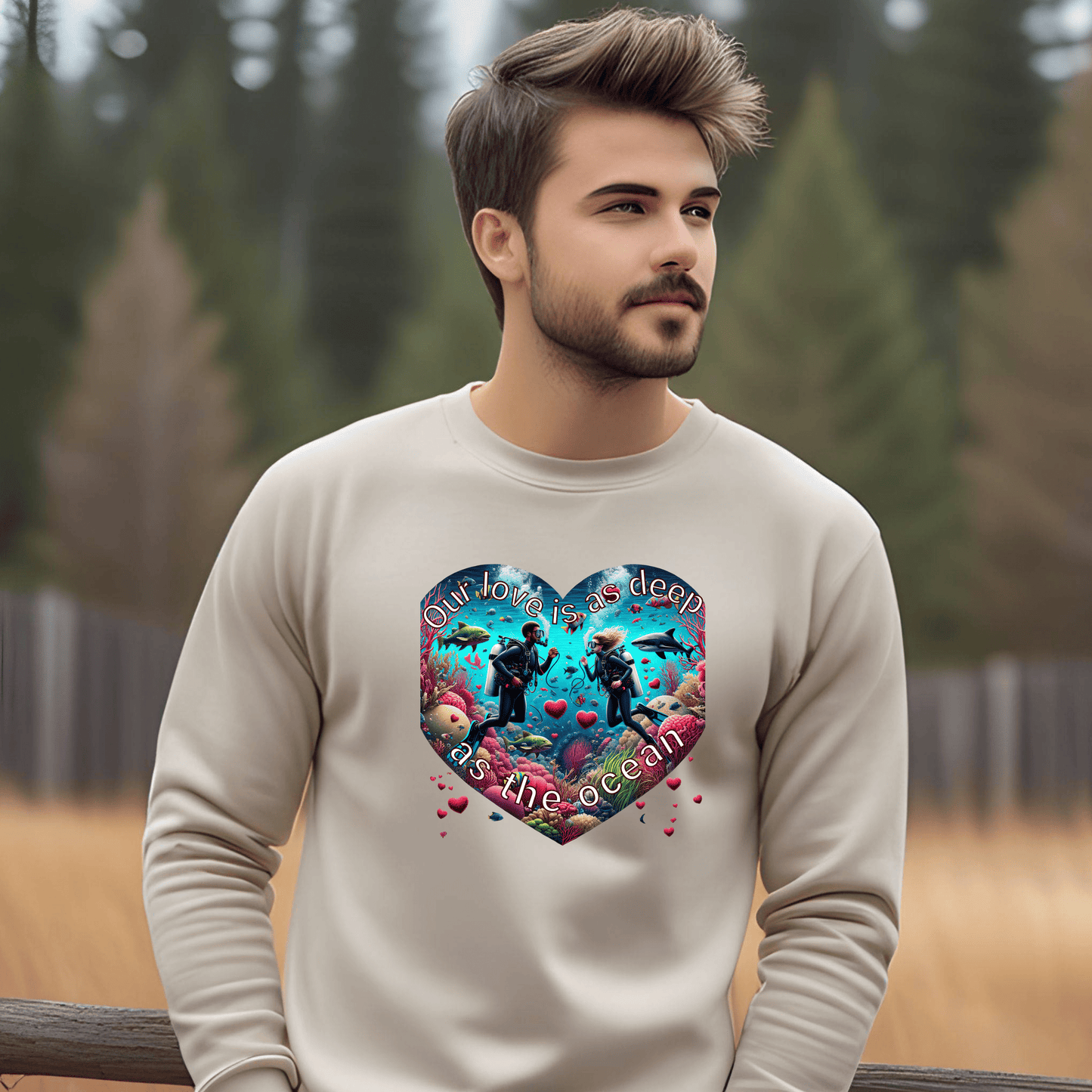 Printify Sweatshirt Valentine Day Sweatshirt - Scuba Diver Unisex Sweatshirt