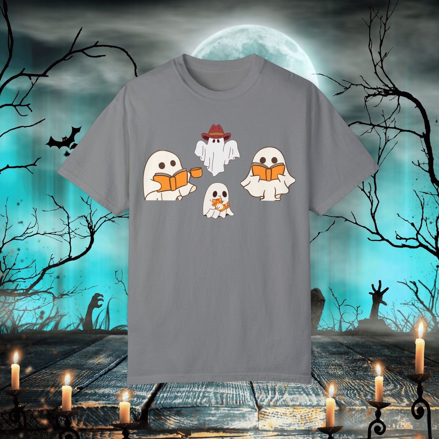 Printify T-Shirt Grey / S Spooky Ghost Family T-Shirt | Cute Ghost Family Graphics | Halloween Gift Tee