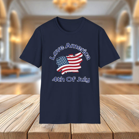 Printify T-Shirt Navy / XS Patriotic Love America Shirt for 4th of July - USA Flag Graphic Tee