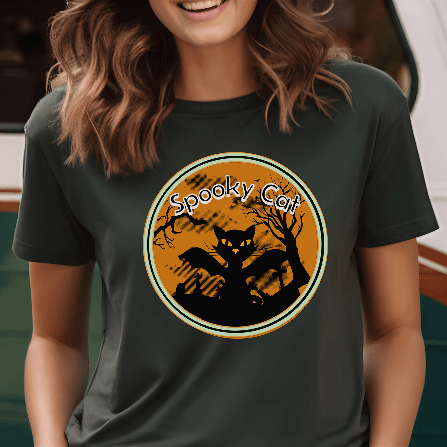 Printify T-Shirt Spooky Cat Halloween T-Shirt | Gift for Him & Her | Festive Graphic Tee